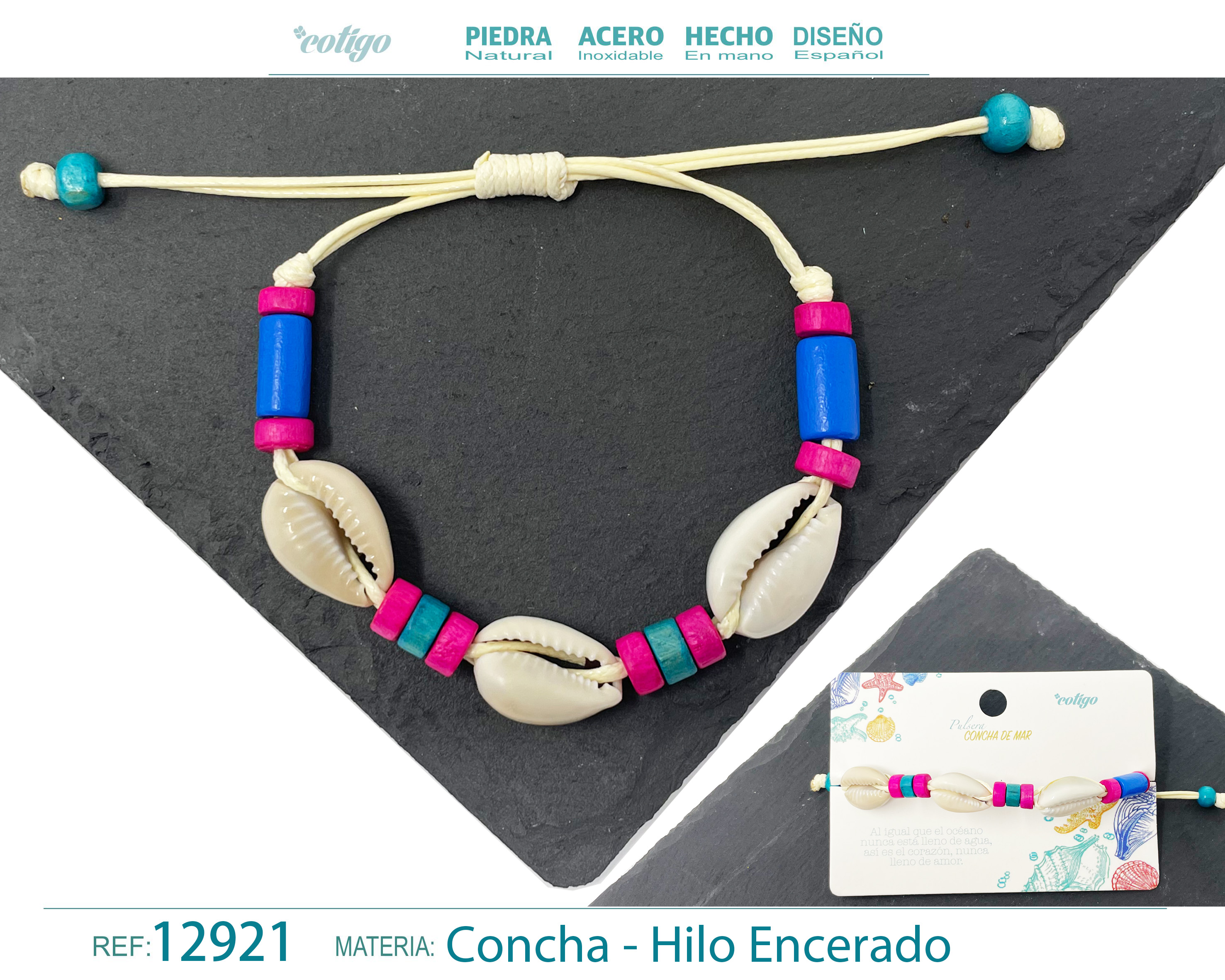 PULSERA HILO ENCERADO DE CONCHA
