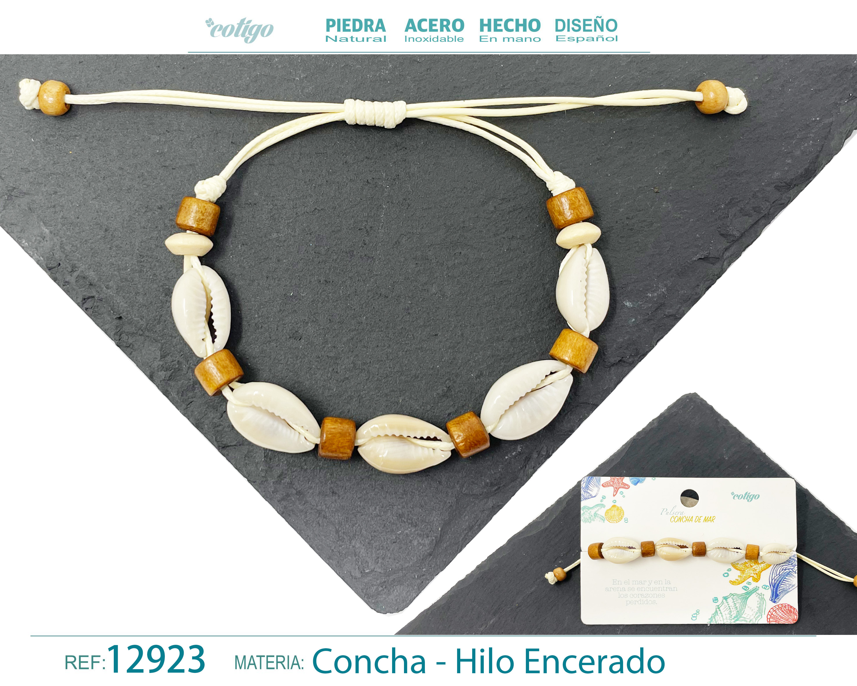 PULSERA HILO ENCERADO DE CONCHA
