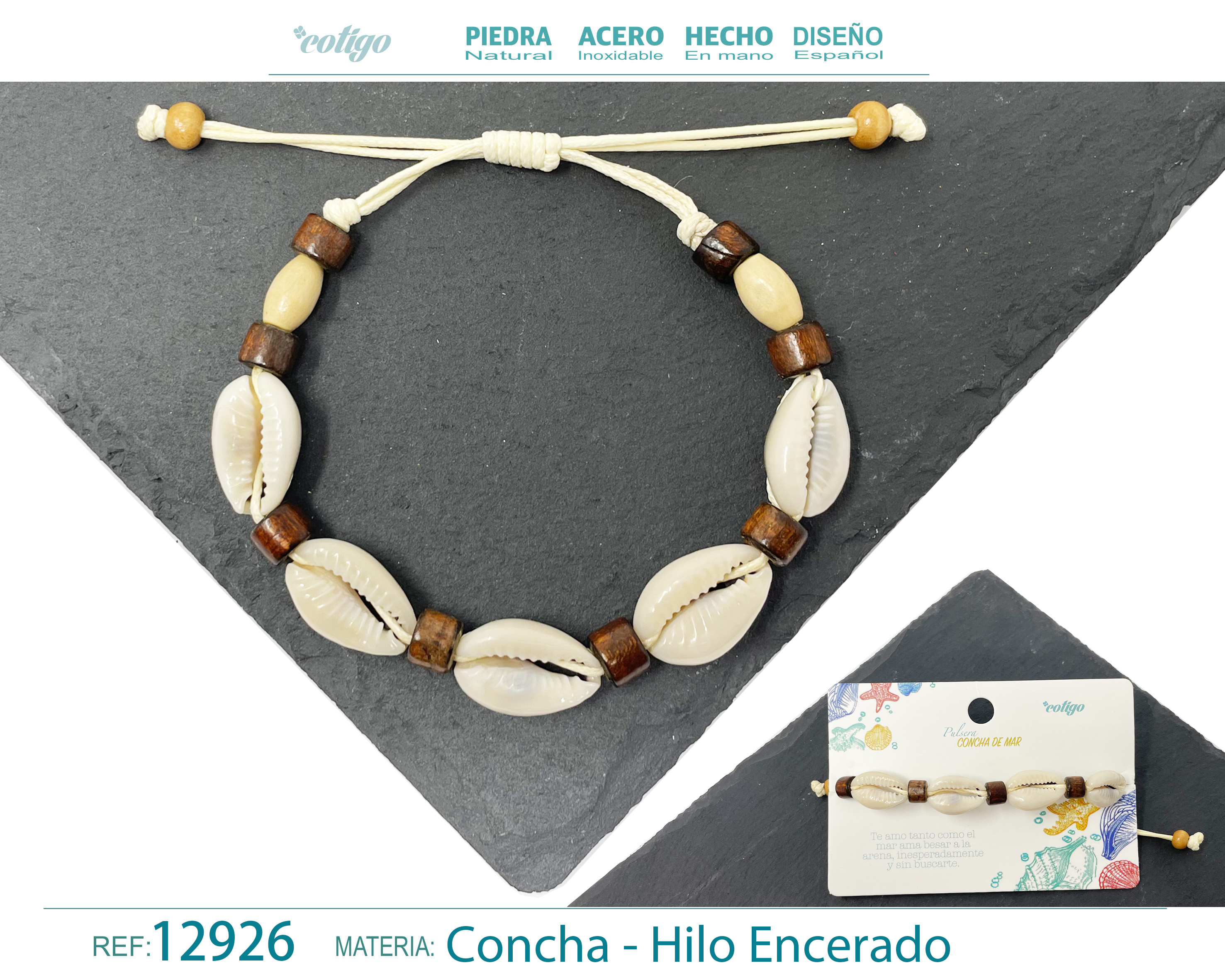 PULSERA HILO ENCERADO DE CONCHA