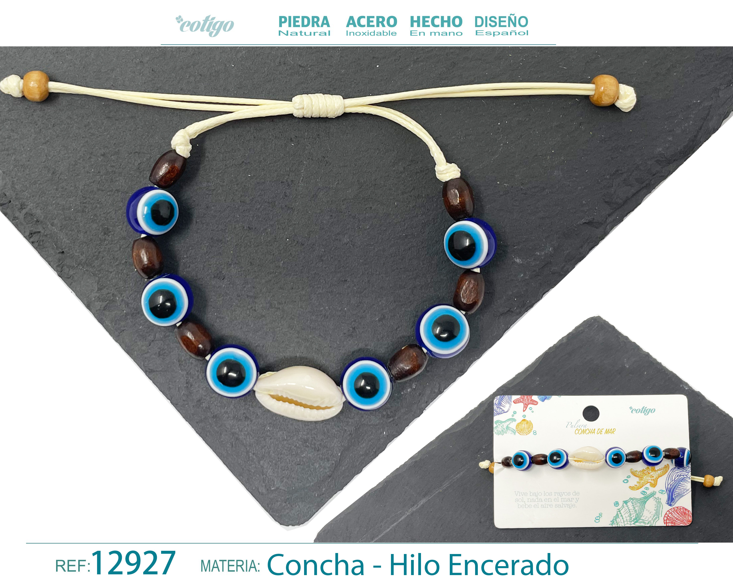 PULSERA HILO ENCERADO DE CONCHA