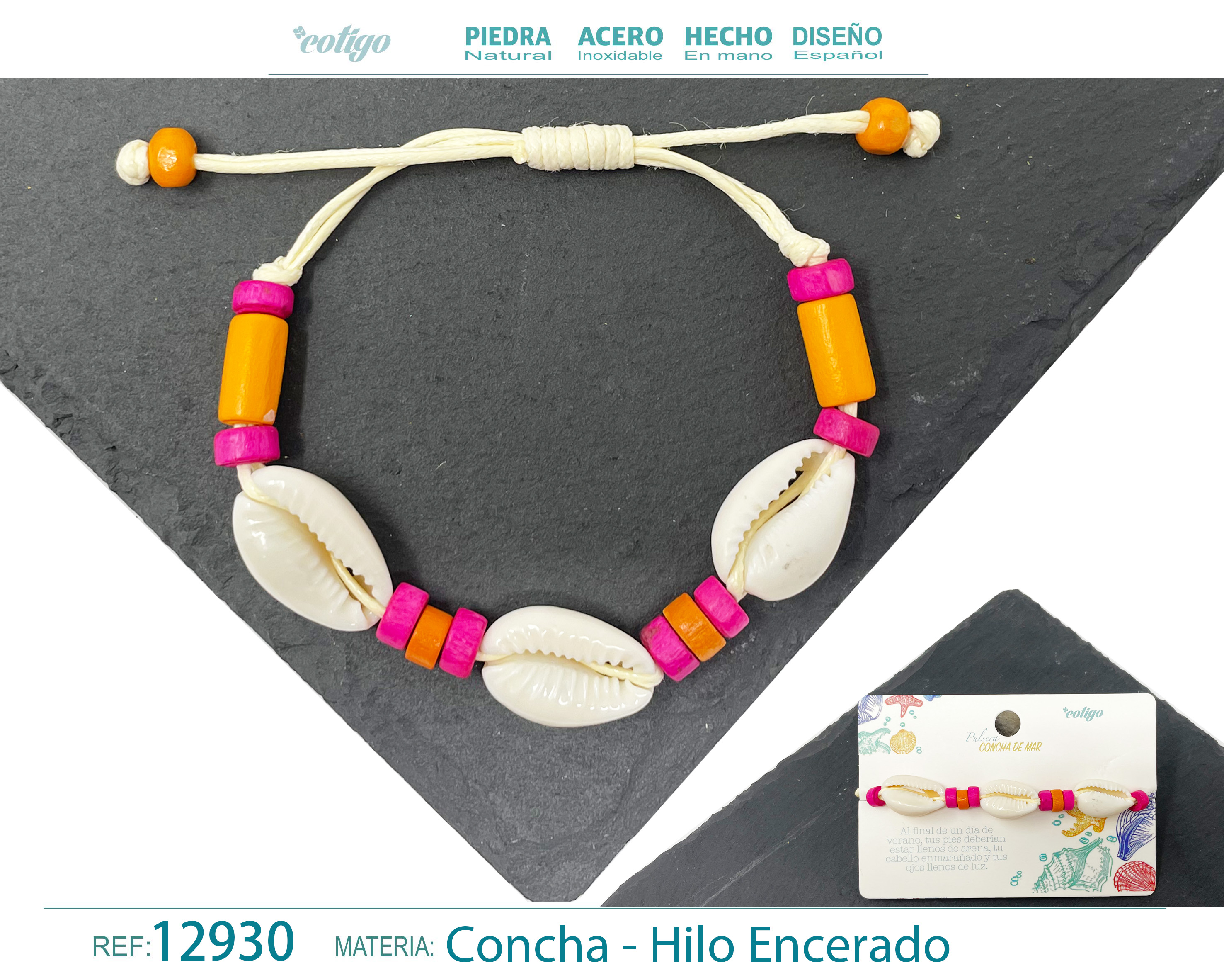PULSERA HILO ENCERADO DE CONCHA