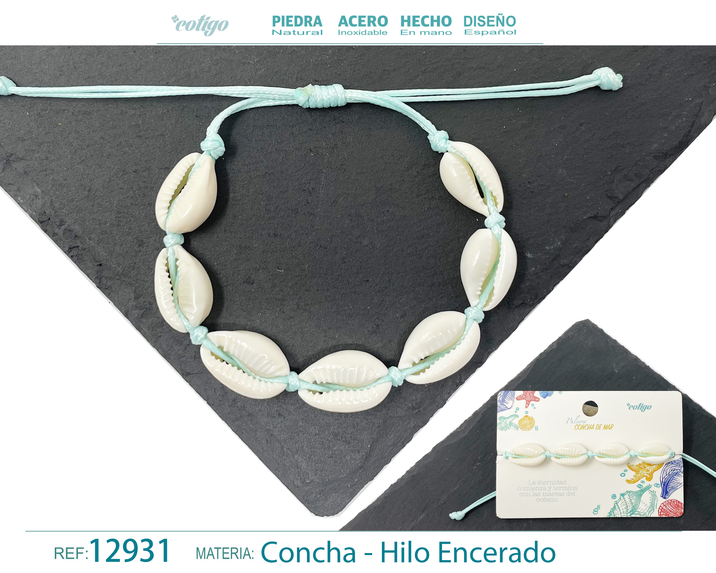 PULSERA HILO ENCERADO DE CONCHA