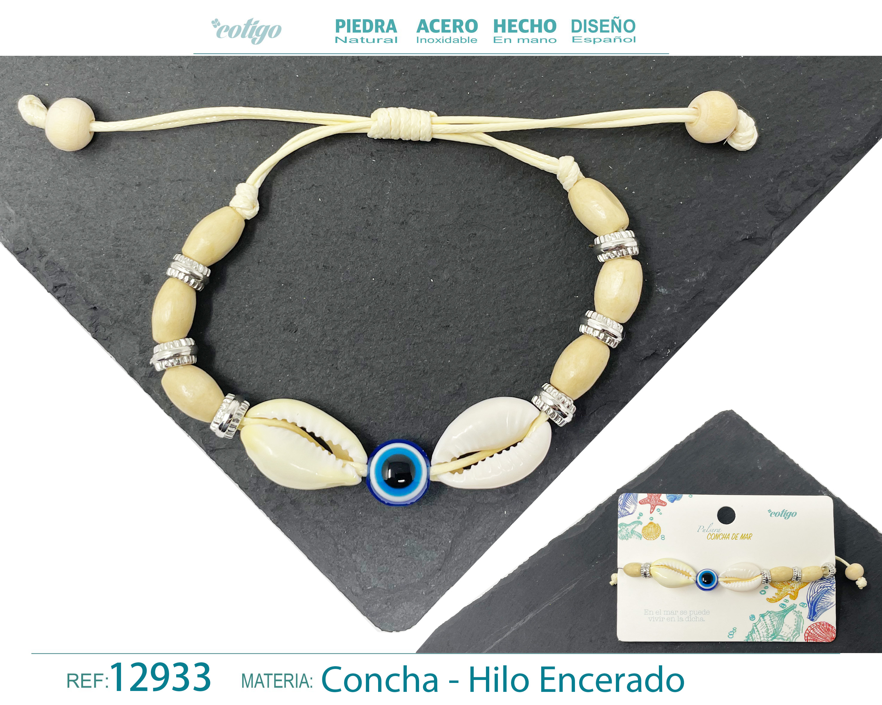 PULSERA HILO ENCERADO DE CONCHA