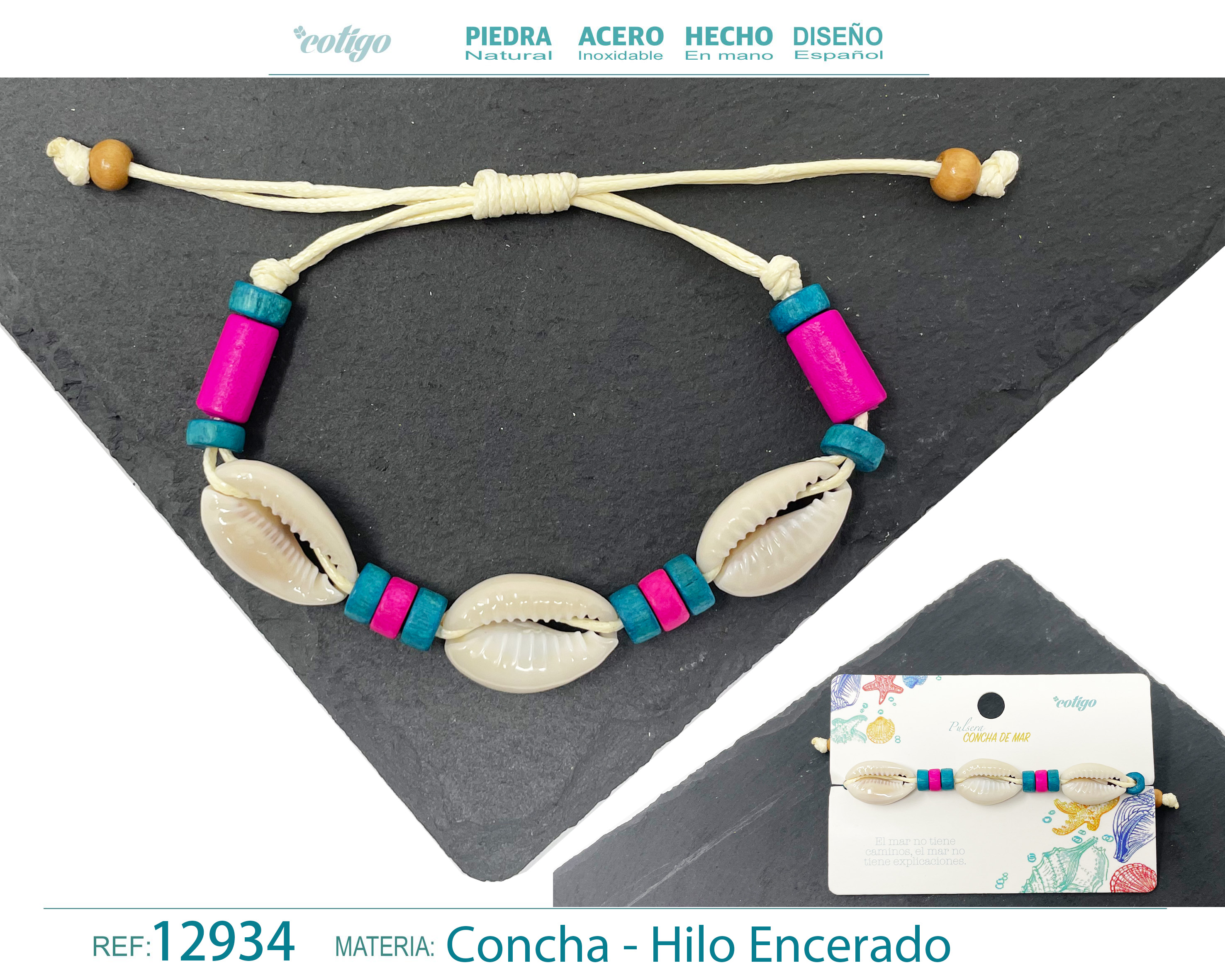 PULSERA HILO ENCERADO DE CONCHA