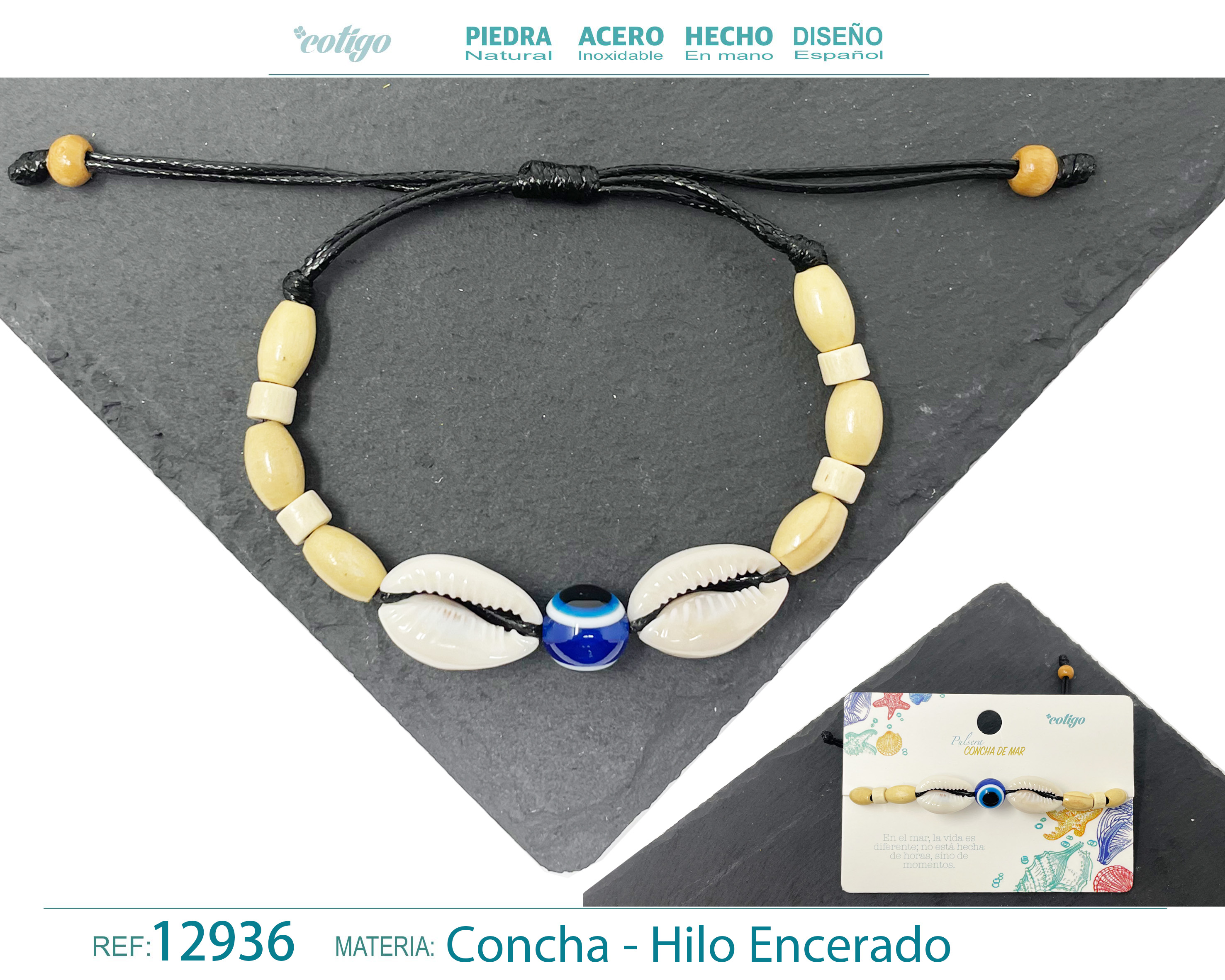 PULSERA HILO ENCERADO DE CONCHA