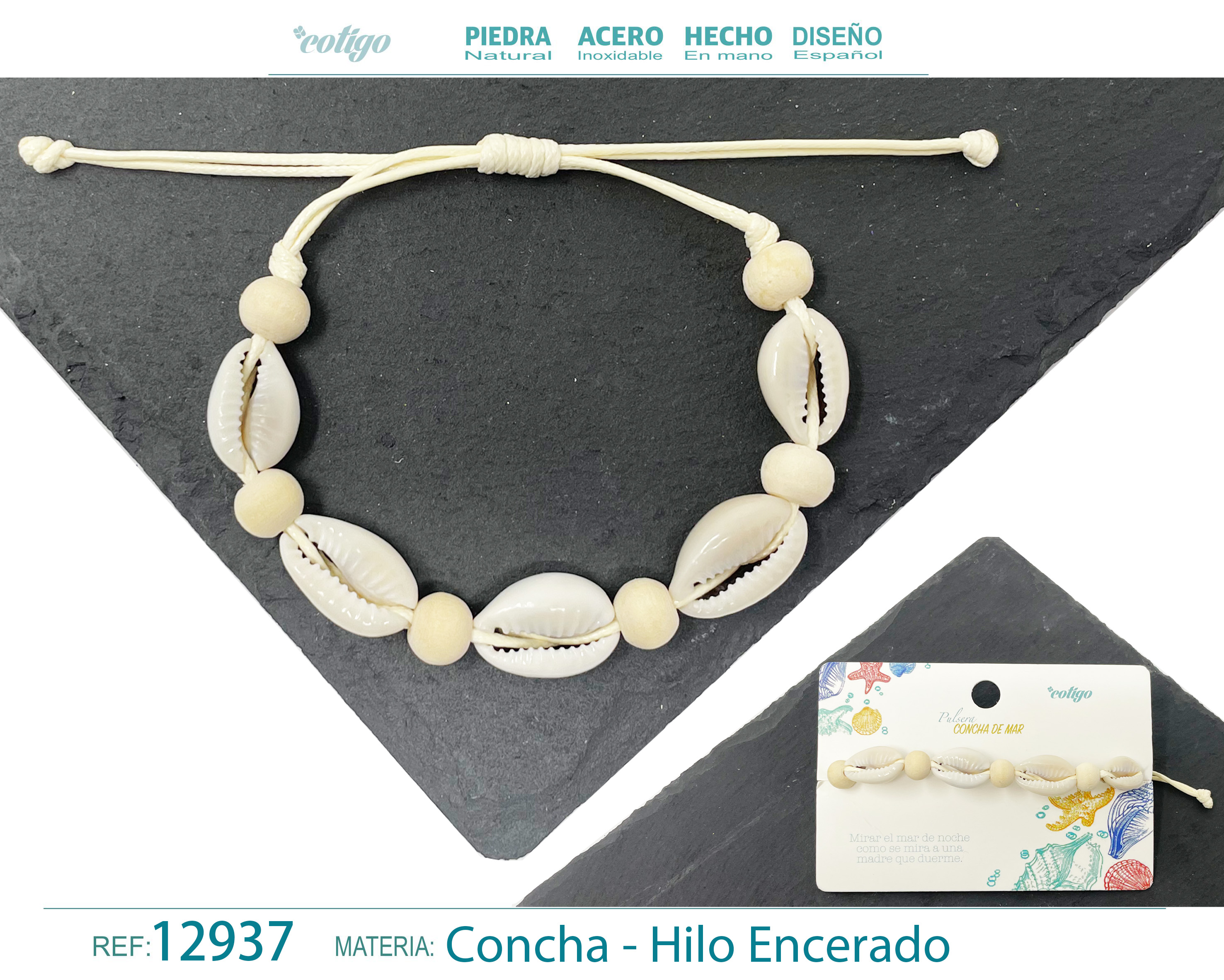 PULSERA HILO ENCERADO DE CONCHA