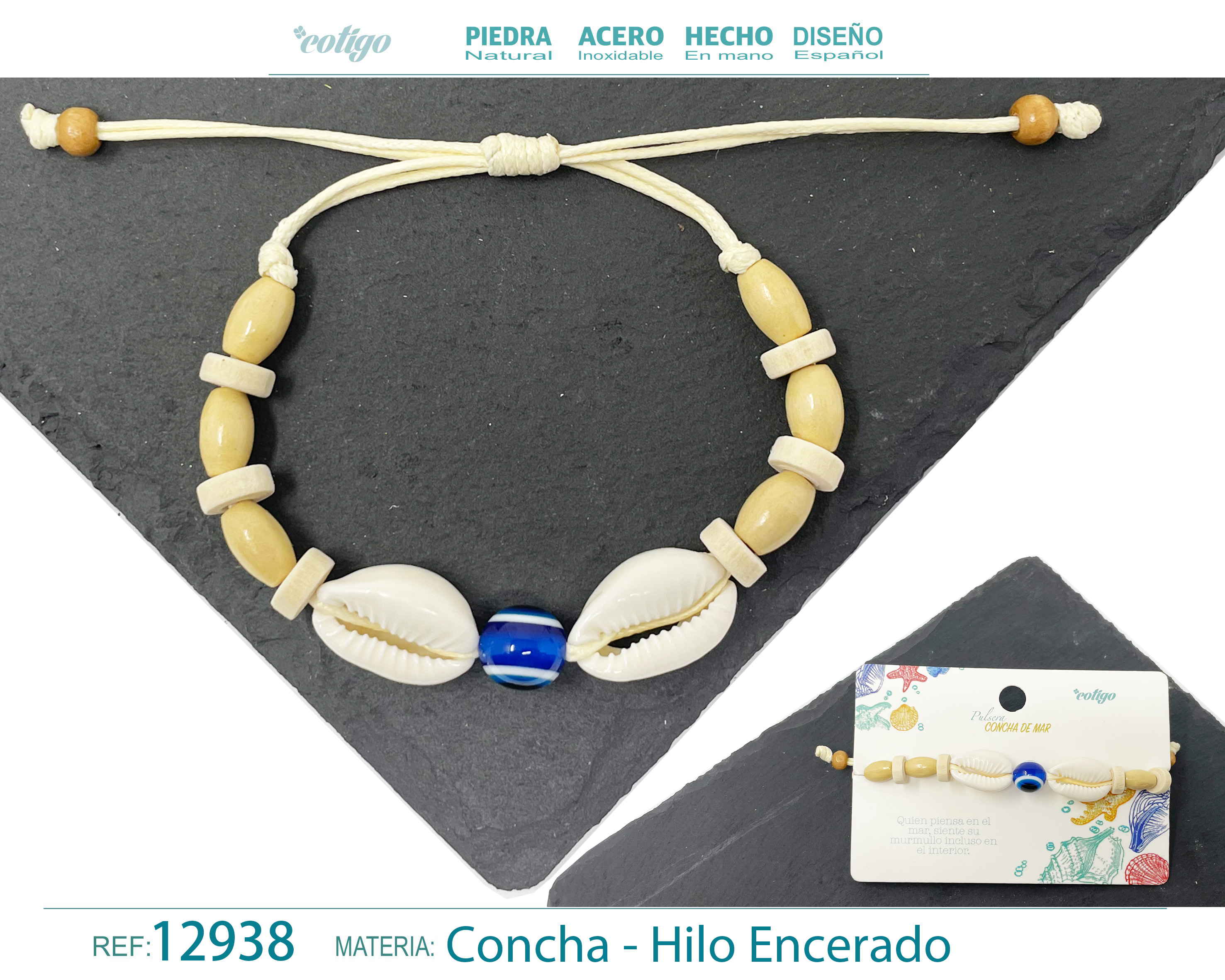 PULSERA HILO ENCERADO DE CONCHA