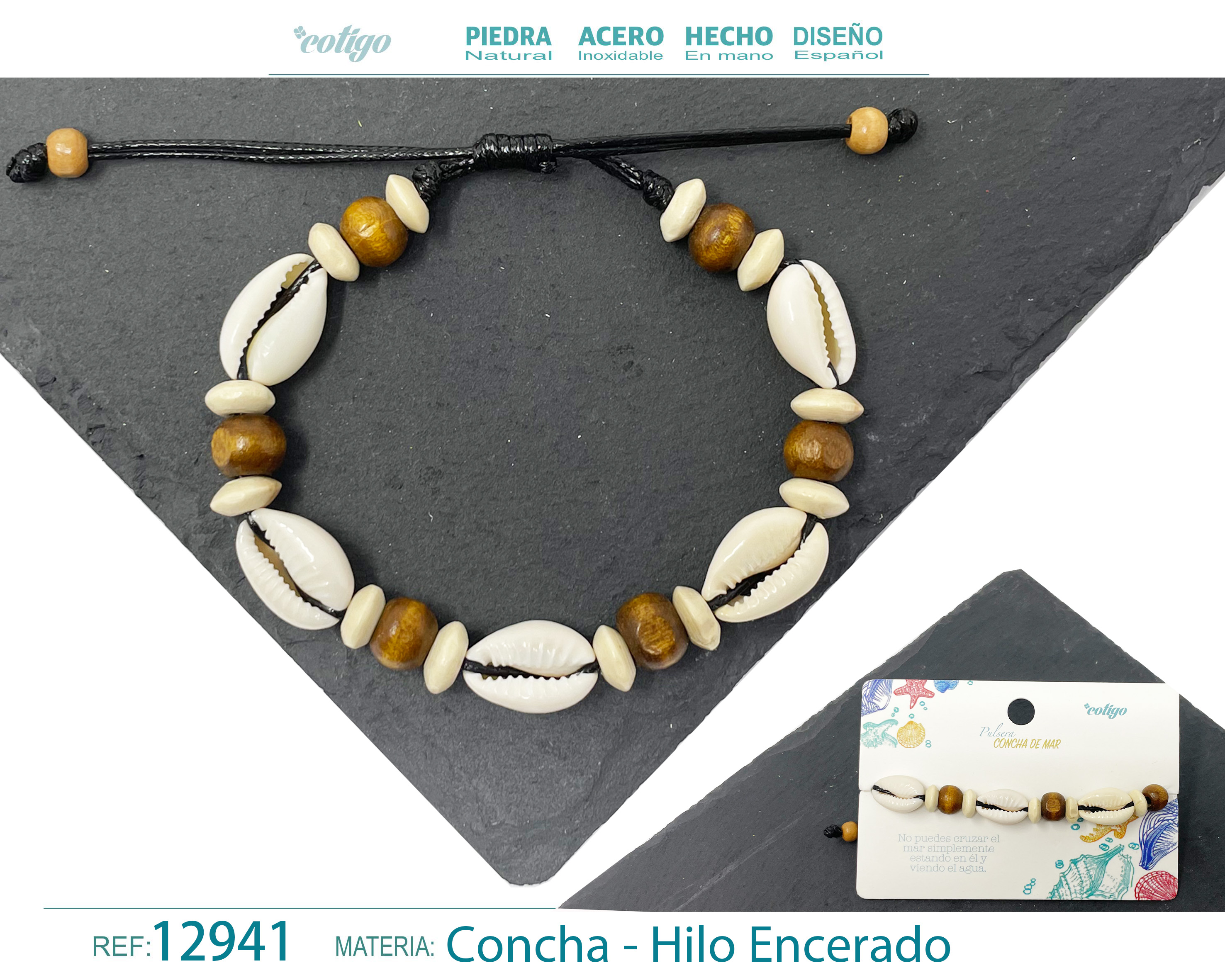 PULSERA HILO ENCERADO DE CONCHA