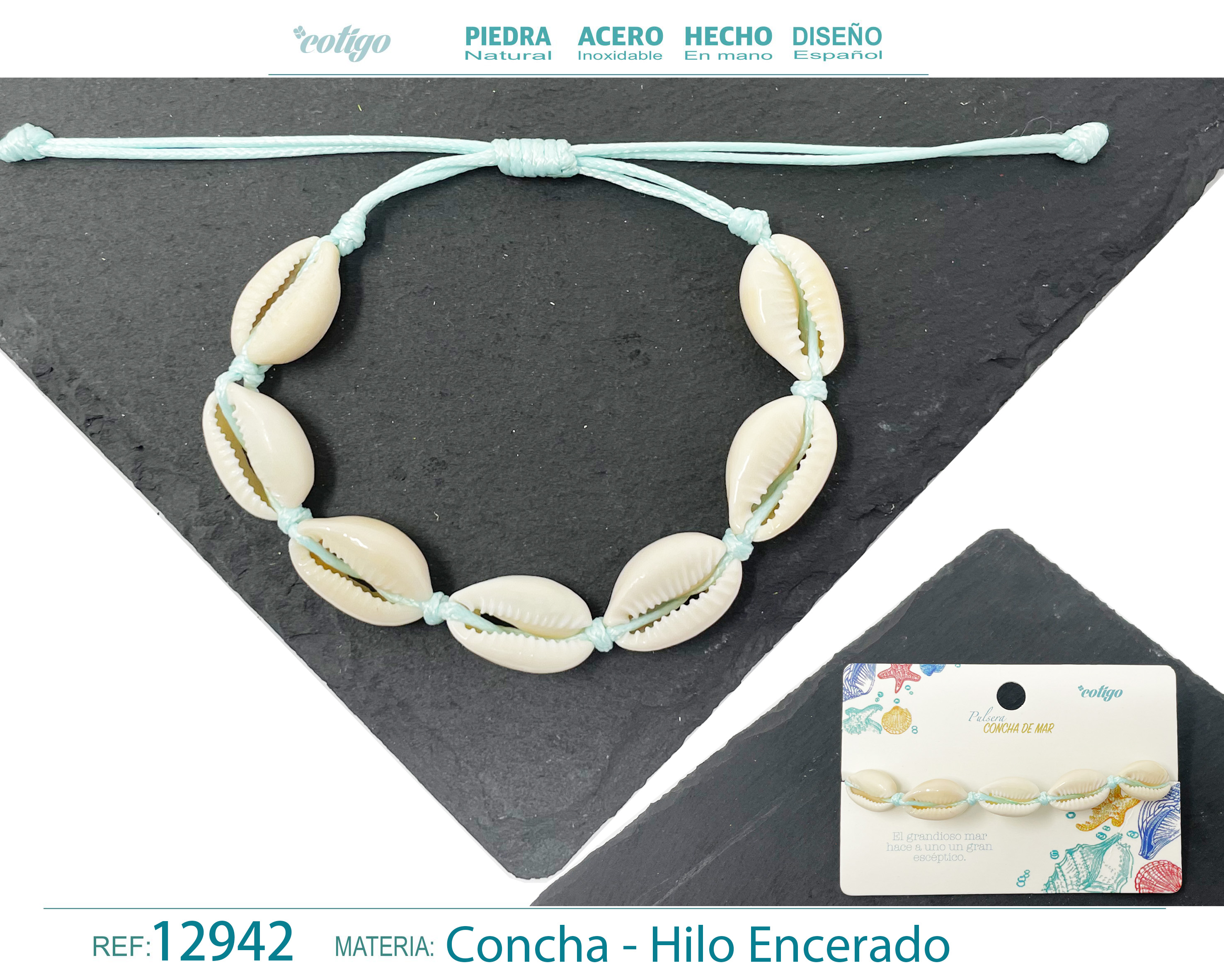 PULSERA HILO ENCERADO DE CONCHA