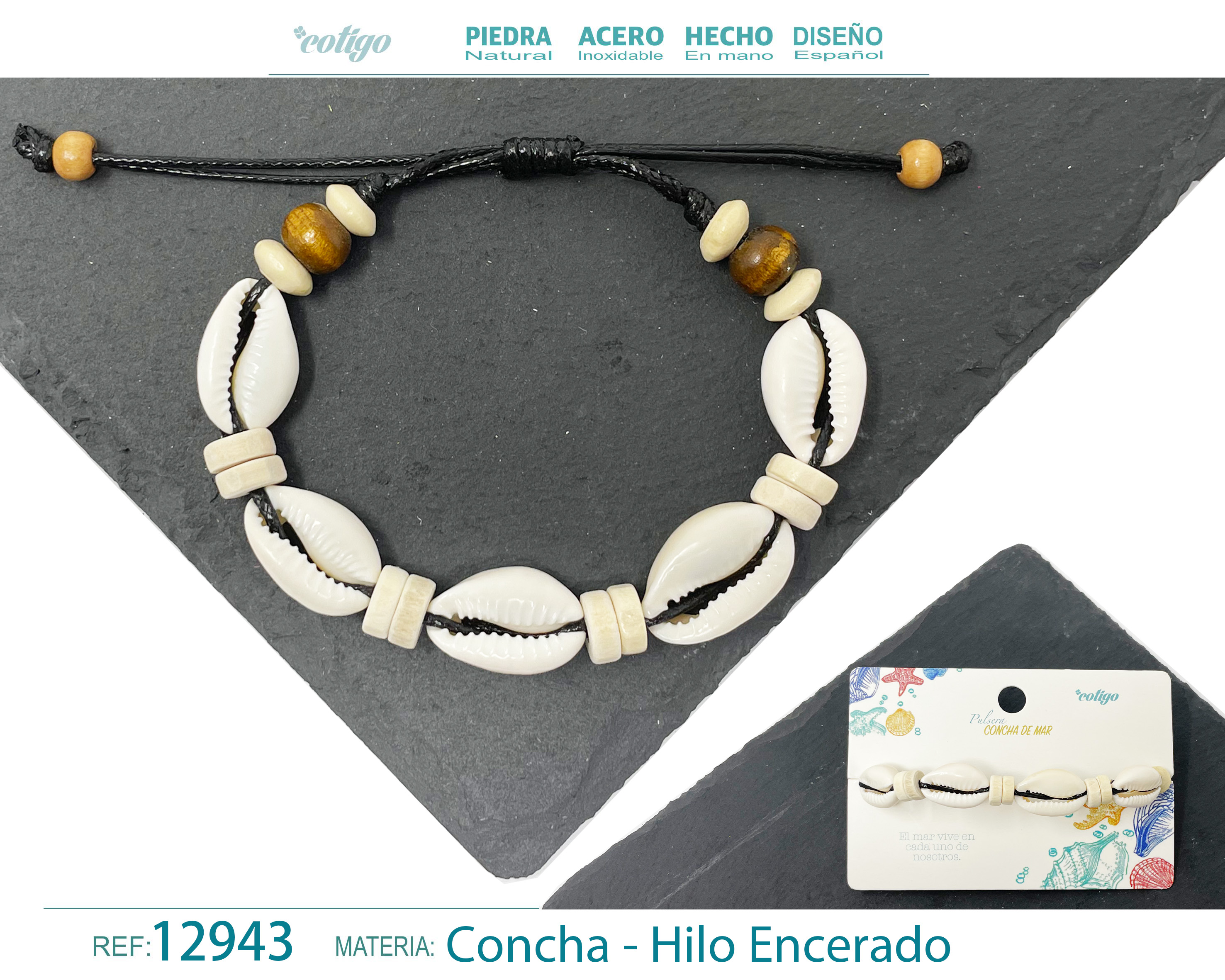 PULSERA HILO ENCERADO DE CONCHA