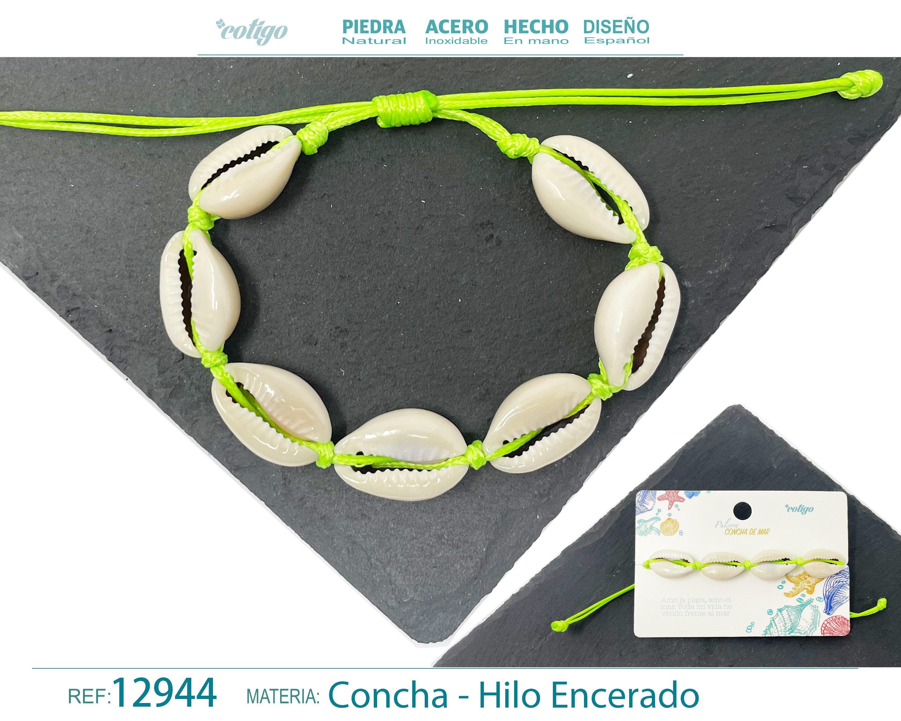 PULSERA HILO ENCERADO DE CONCHA