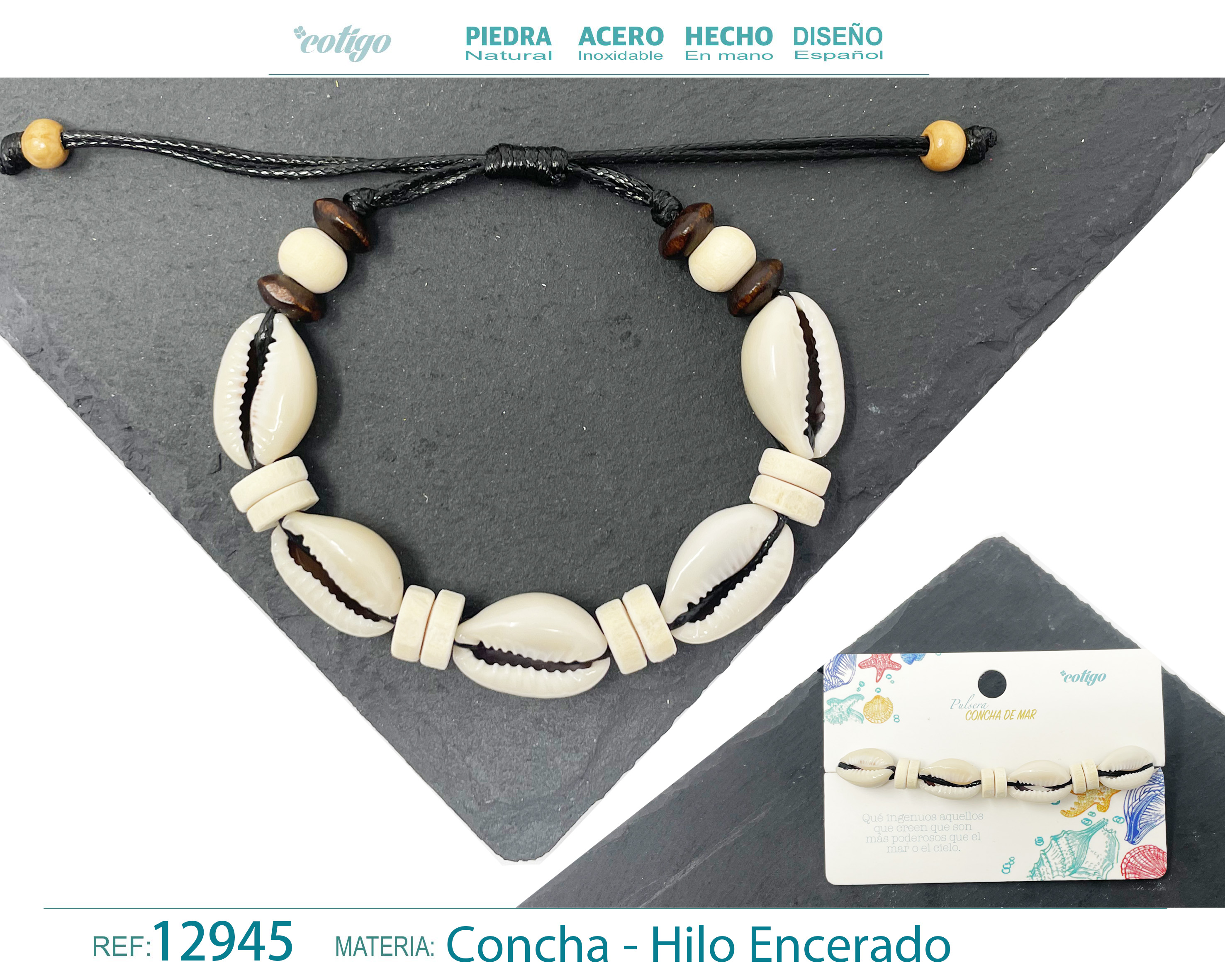 PULSERA HILO ENCERADO DE CONCHA