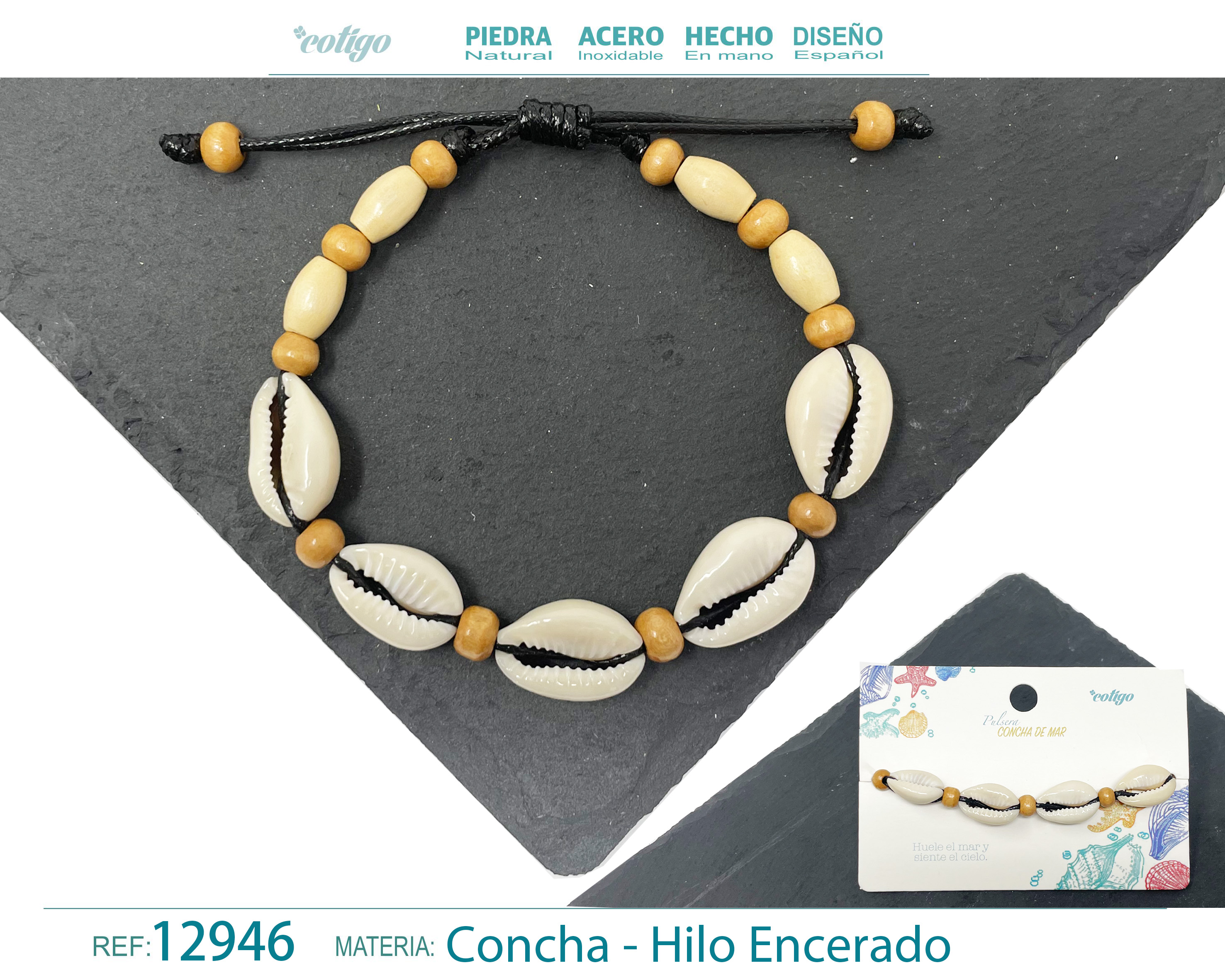 PULSERA HILO ENCERADO DE CONCHA