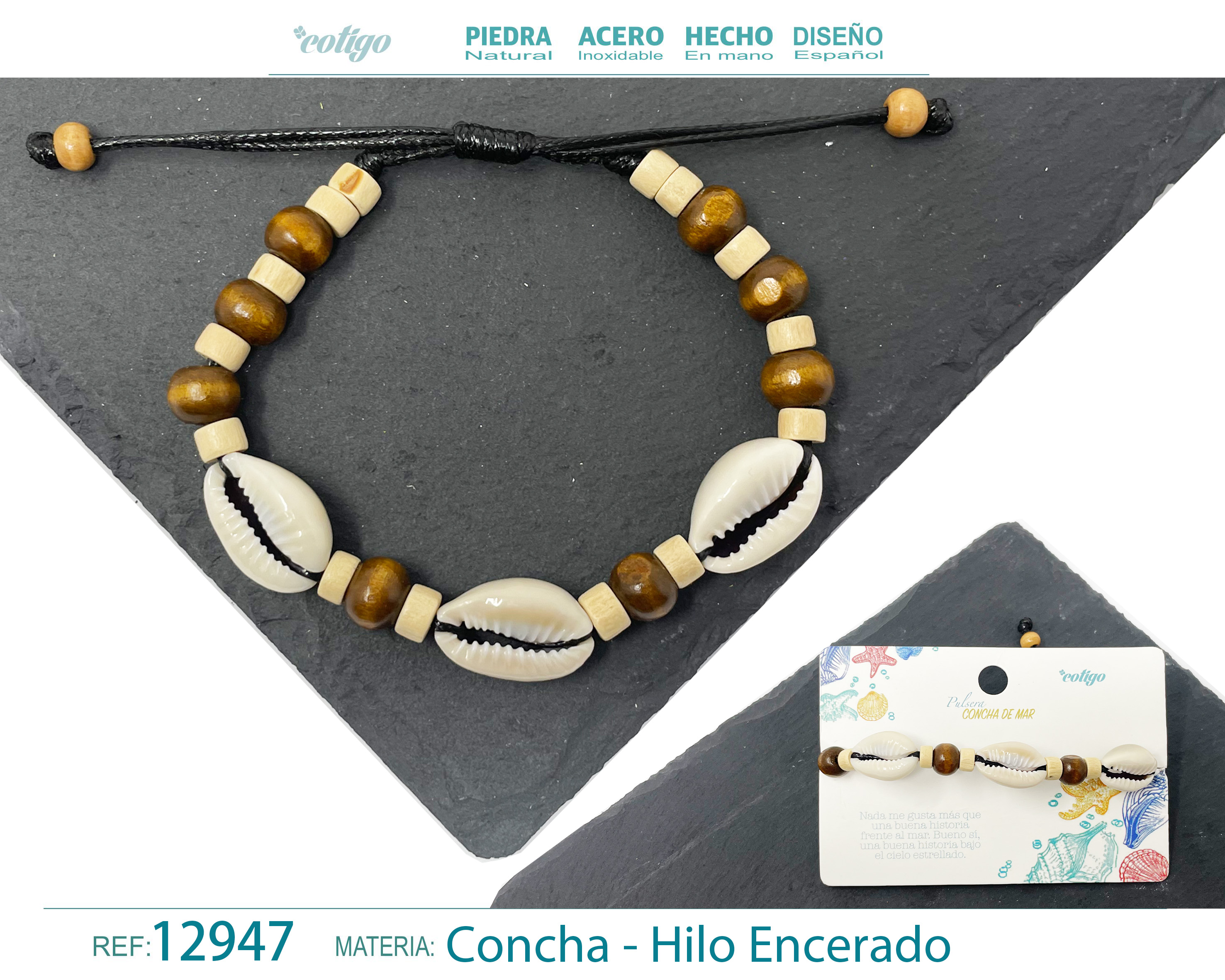 PULSERA HILO ENCERADO DE CONCHA