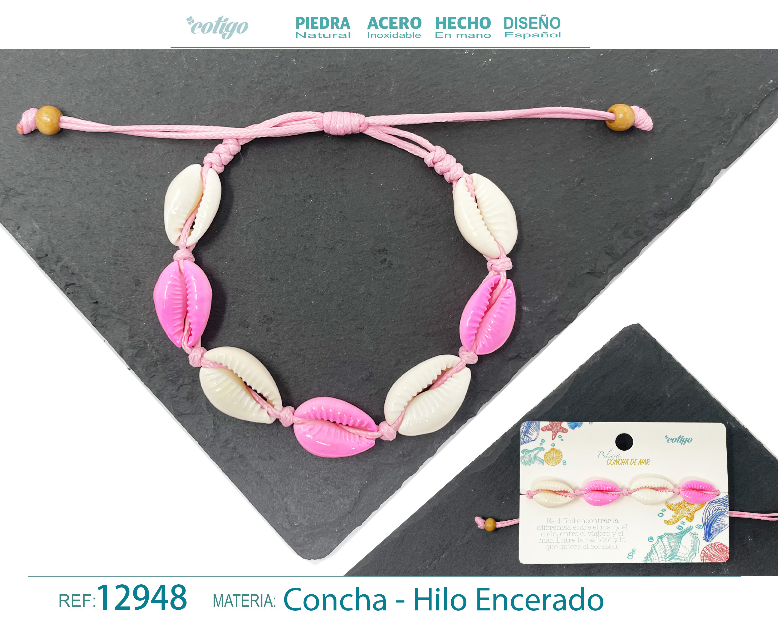 PULSERA HILO ENCERADO DE CONCHA