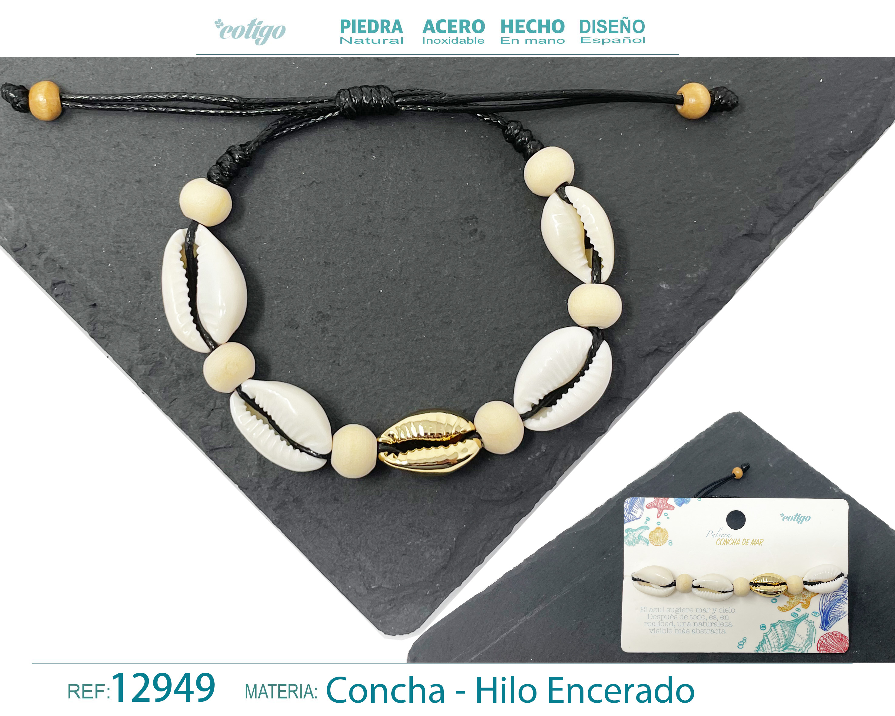 PULSERA HILO ENCERADO DE CONCHA