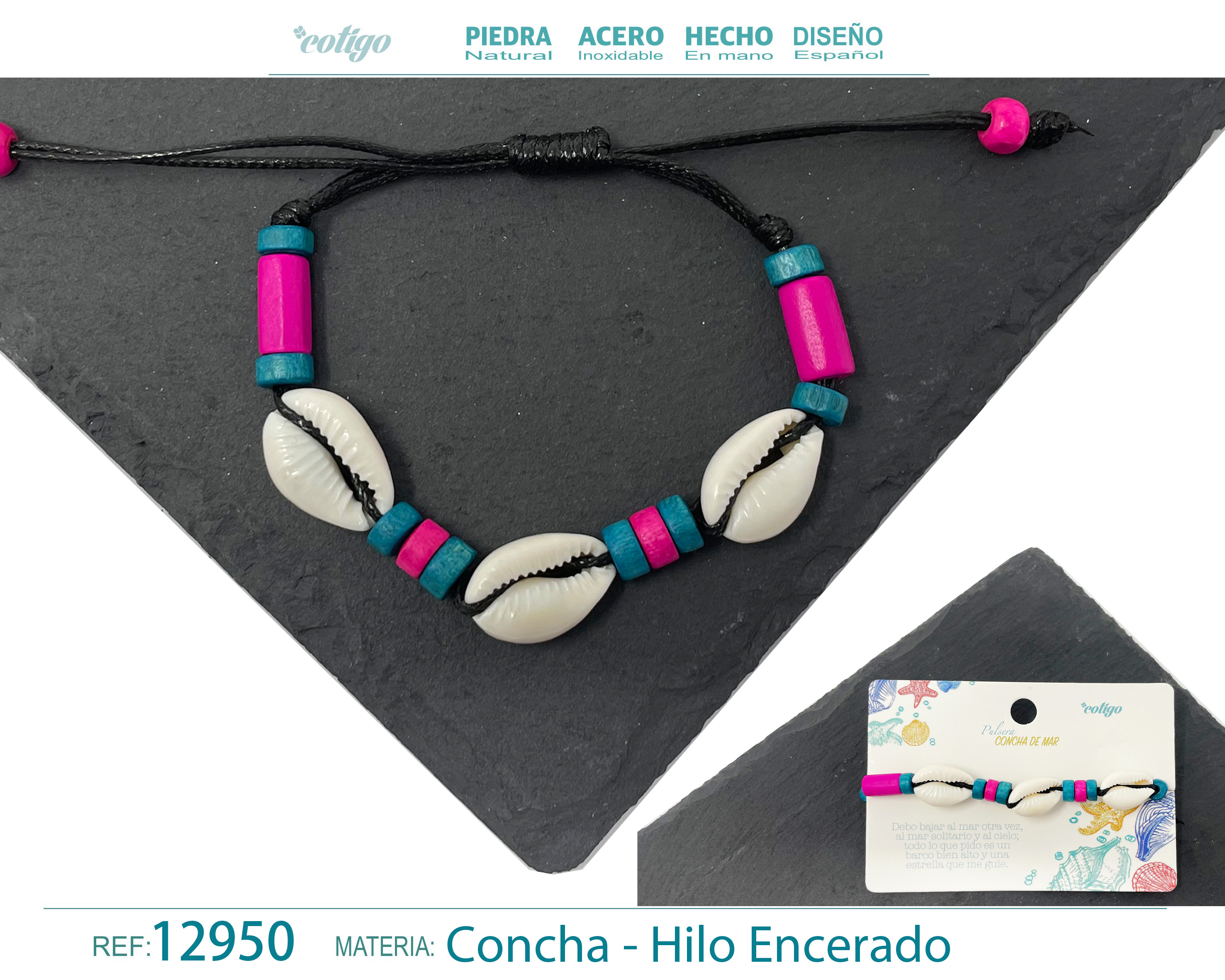 PULSERA HILO ENCERADO DE CONCHA