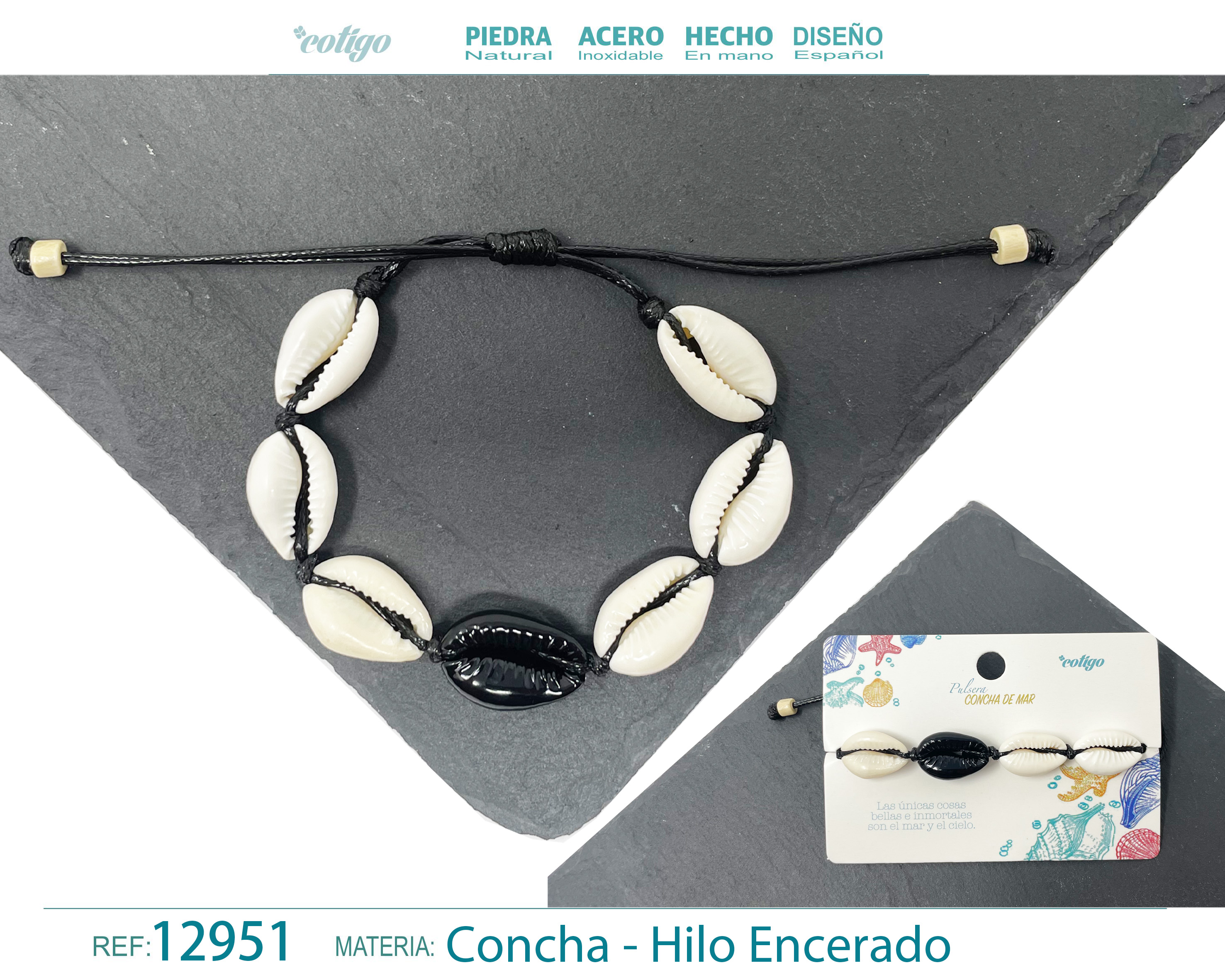 PULSERA HILO ENCERADO DE CONCHA