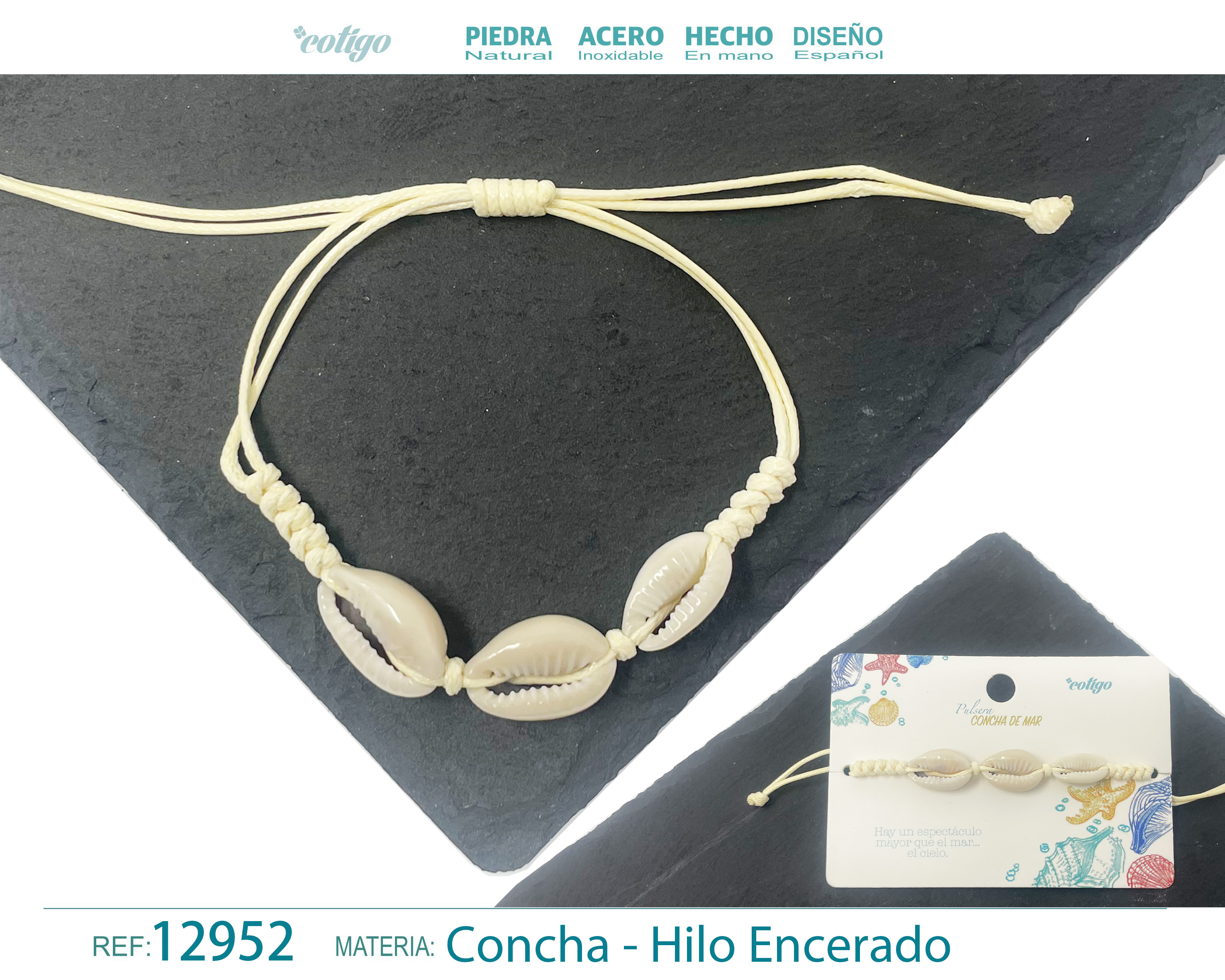 PULSERA HILO ENCERADO DE CONCHA