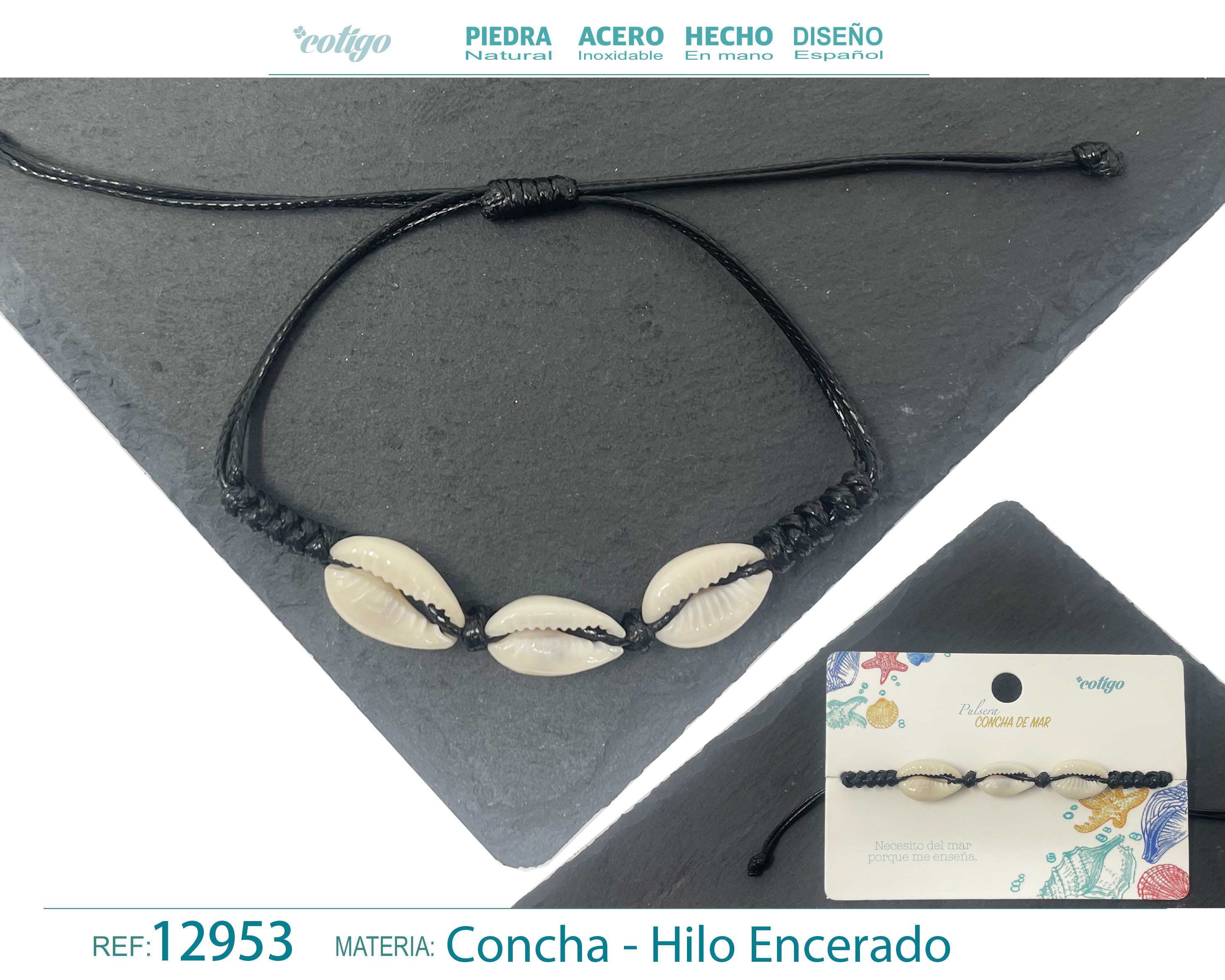 PULSERA HILO ENCERADO DE CONCHA