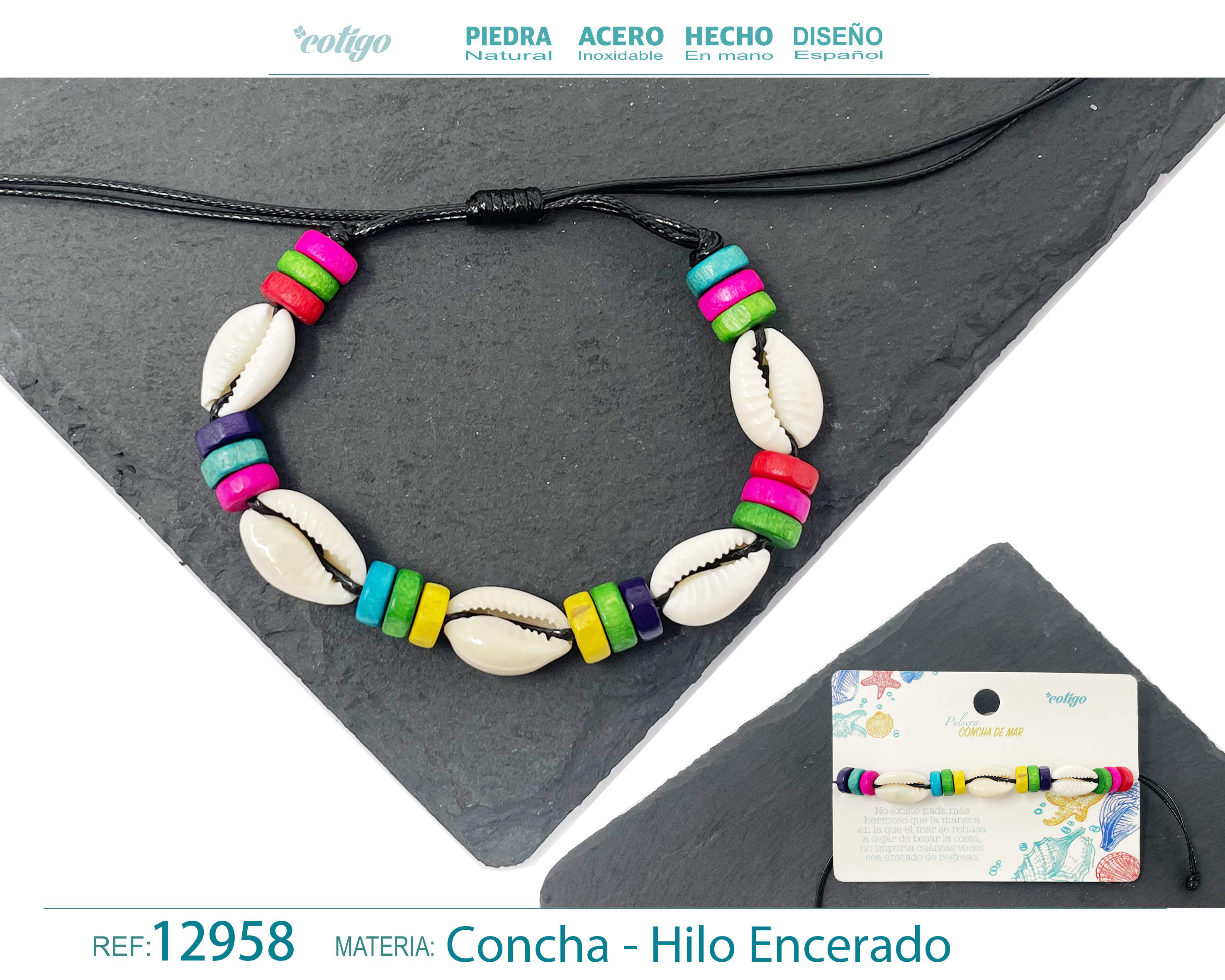 PULSERA HILO ENCERADO DE CONCHA