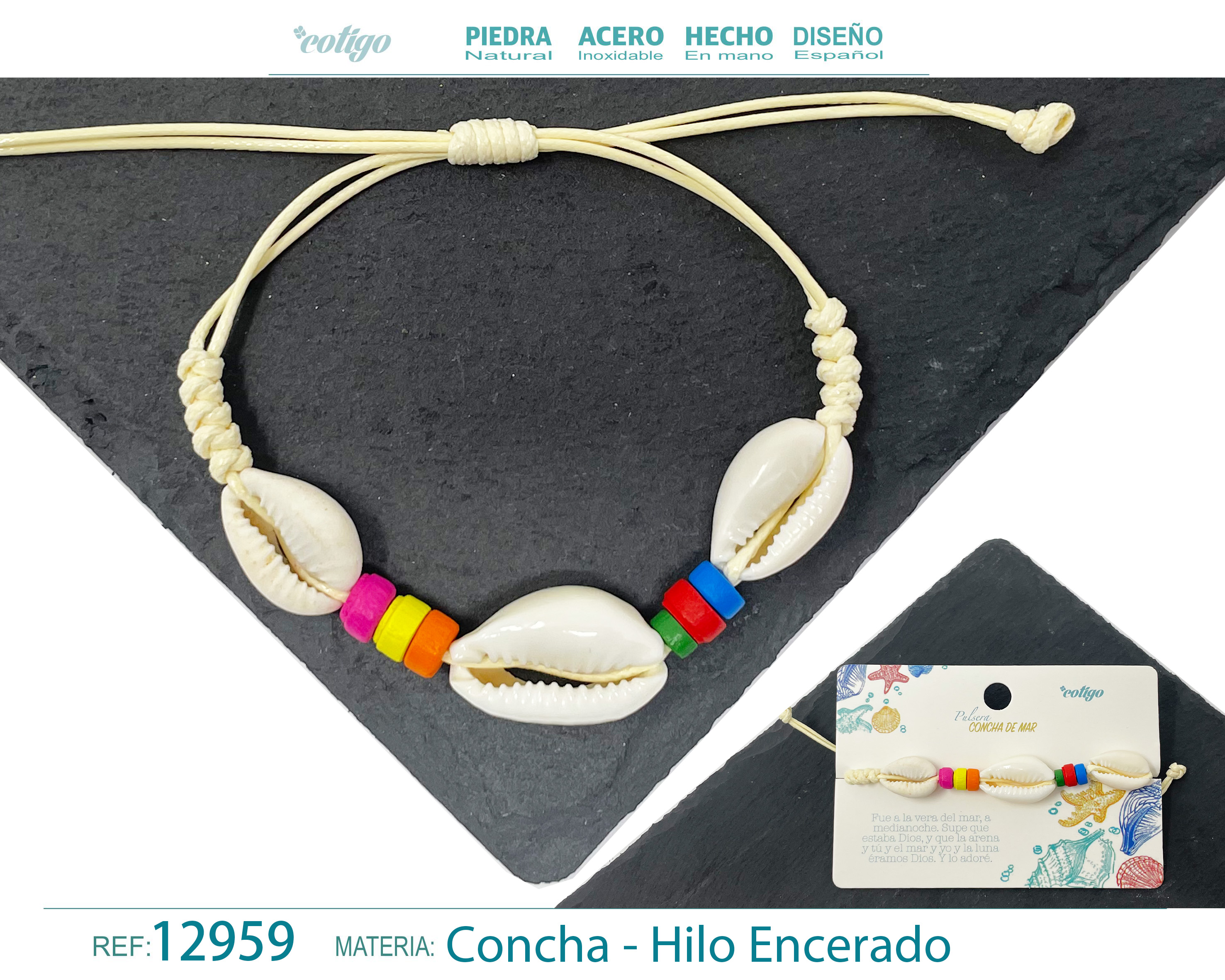 PULSERA HILO ENCERADO DE CONCHA