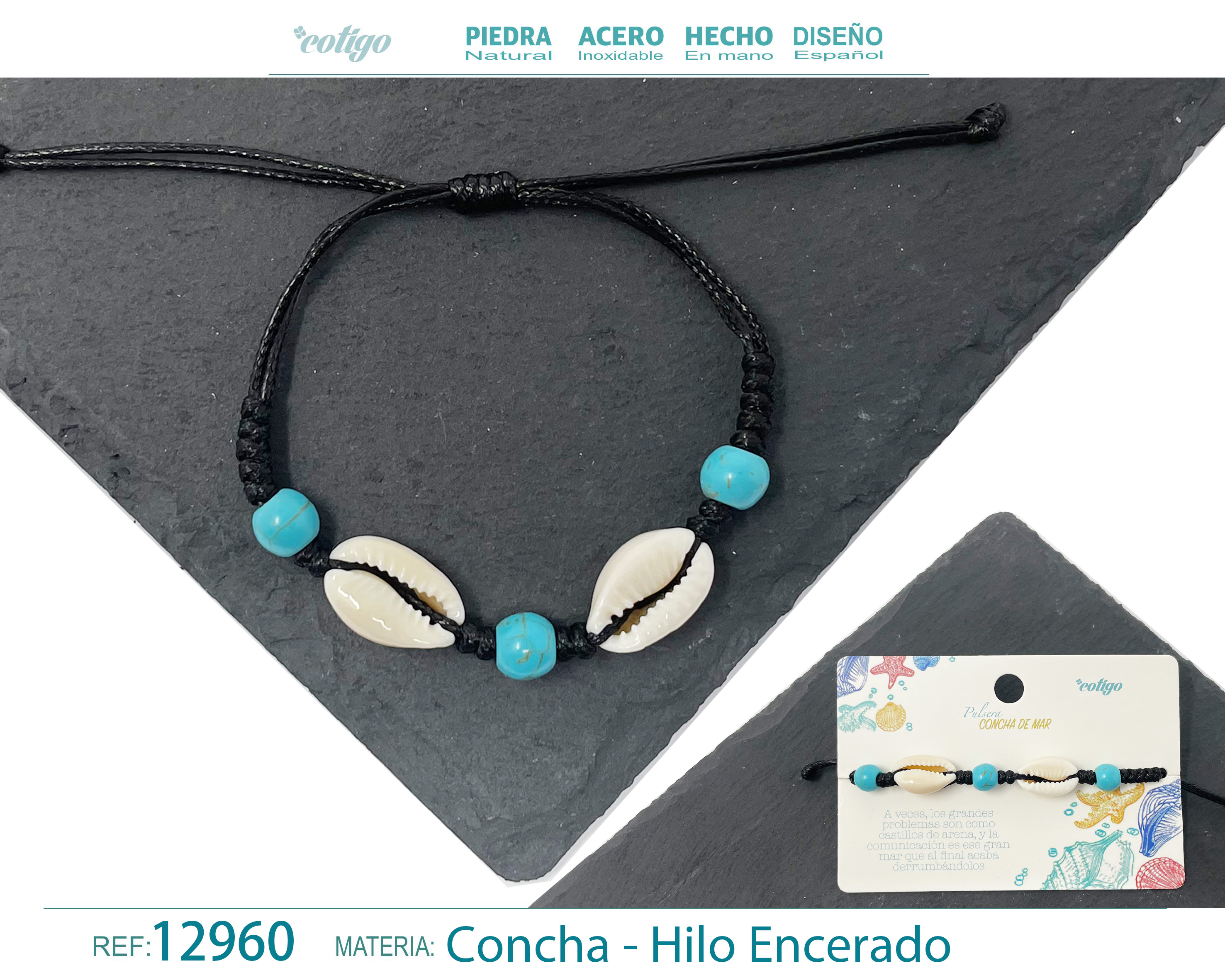 PULSERA HILO ENCERADO DE CONCHA