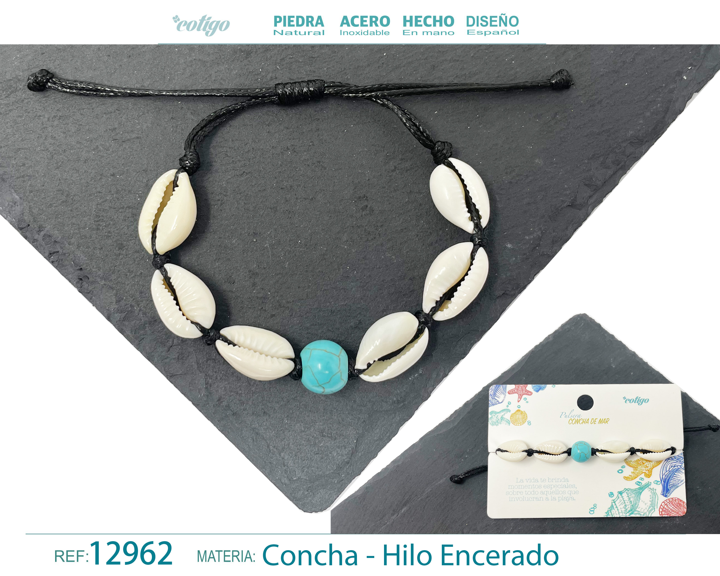 PULSERA HILO ENCERADO DE CONCHA