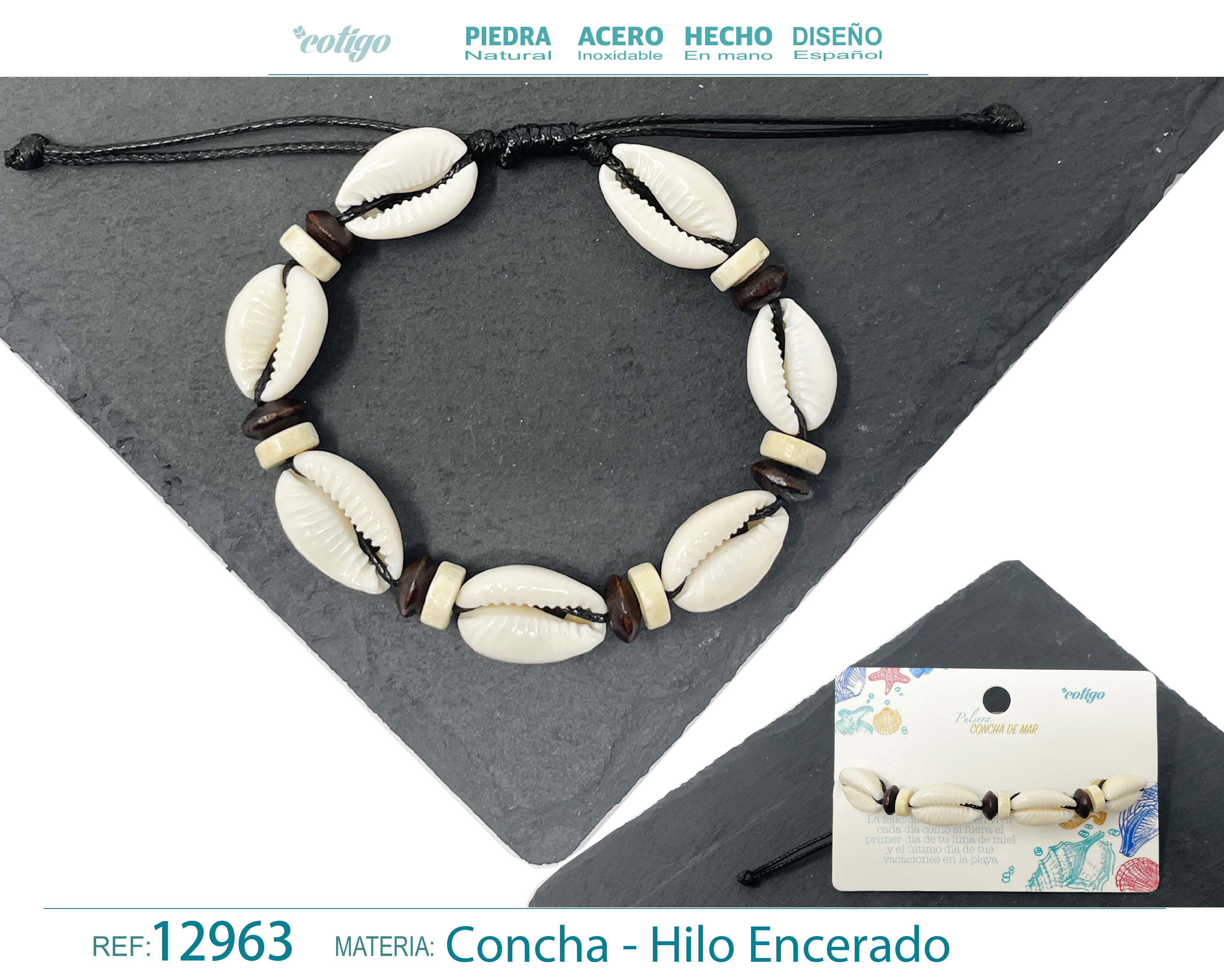 PULSERA HILO ENCERADO DE CONCHA
