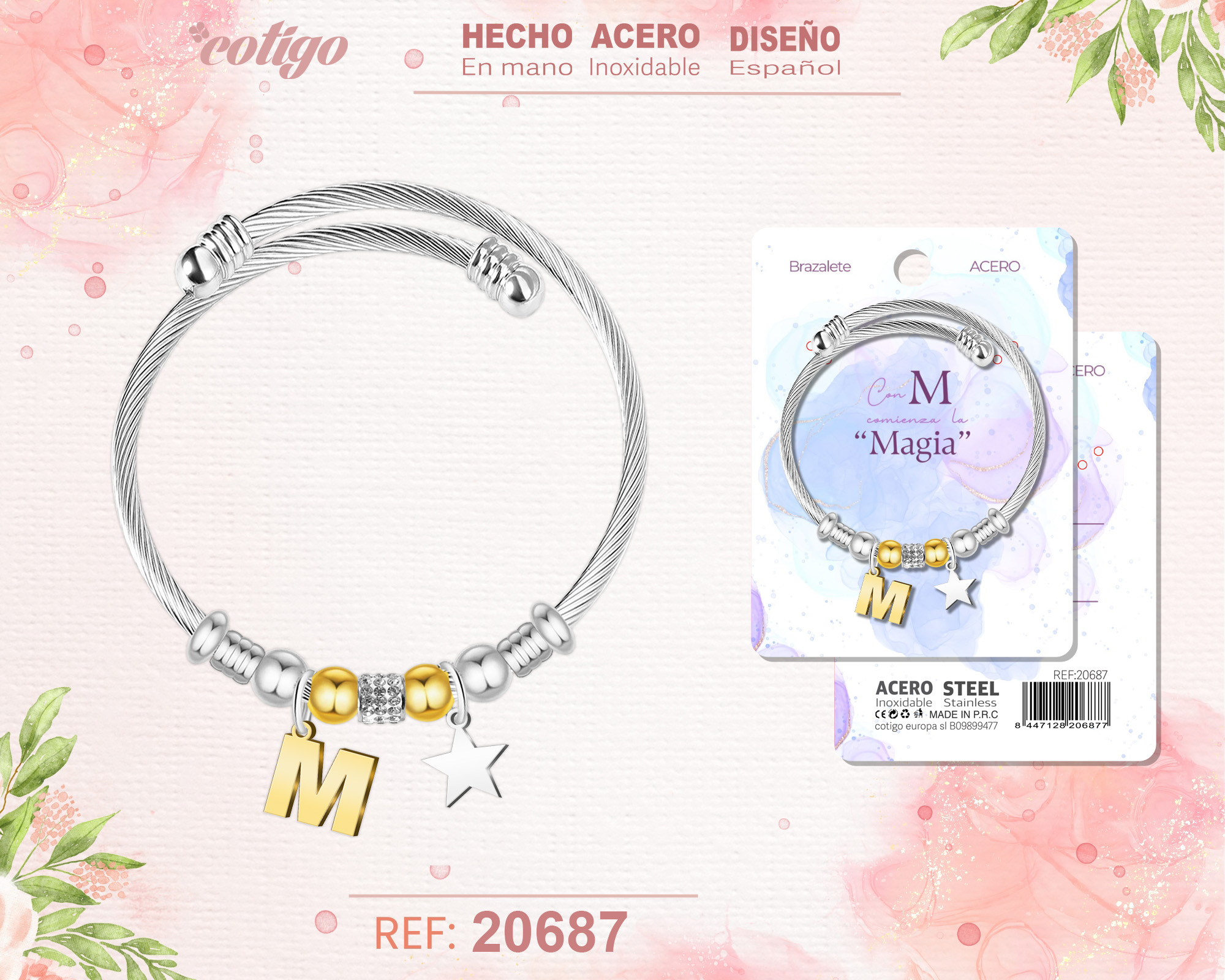 BRAZALETE ACERO CON LETRA M