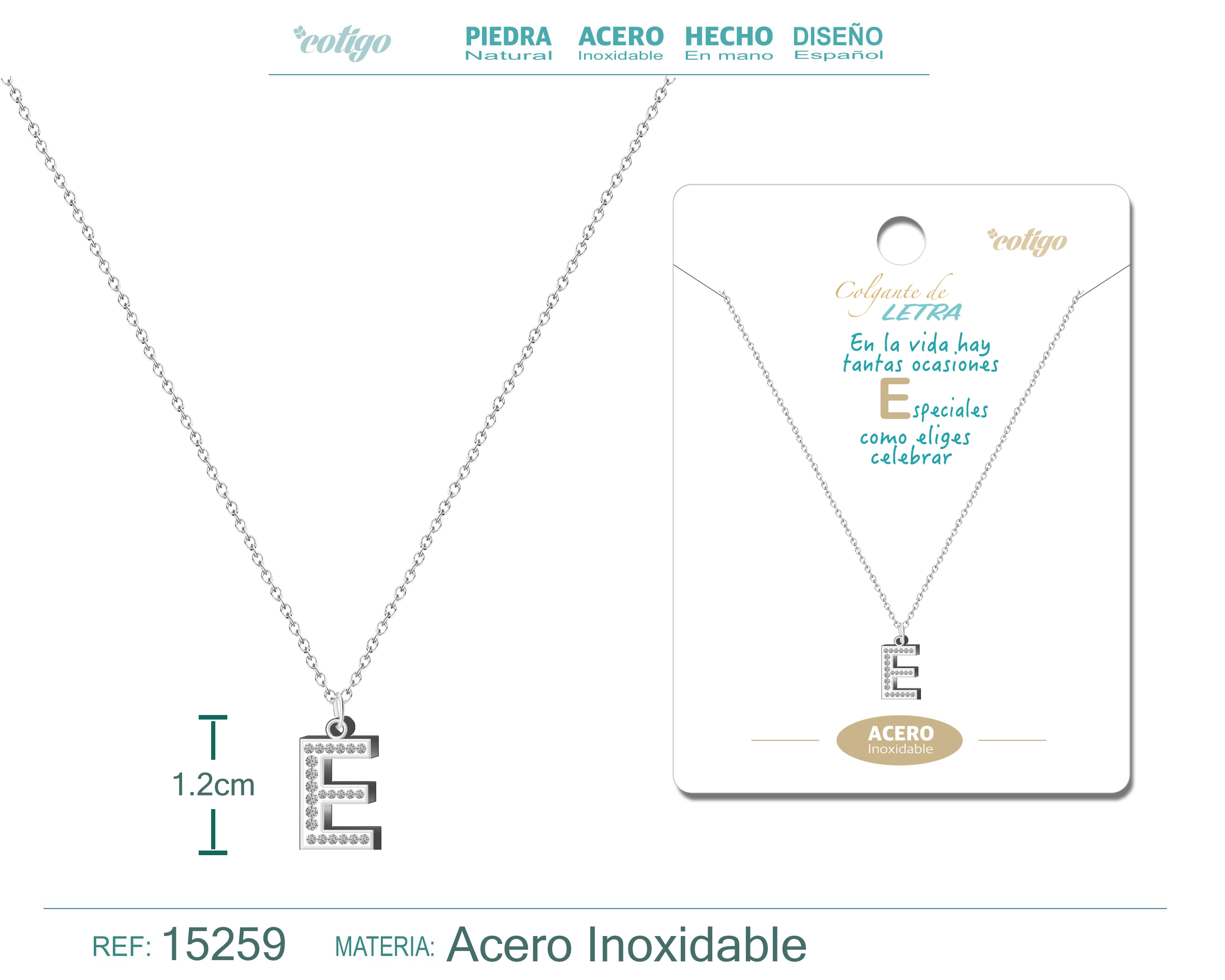 COLLAR LETRA E COLOR PLATEADO