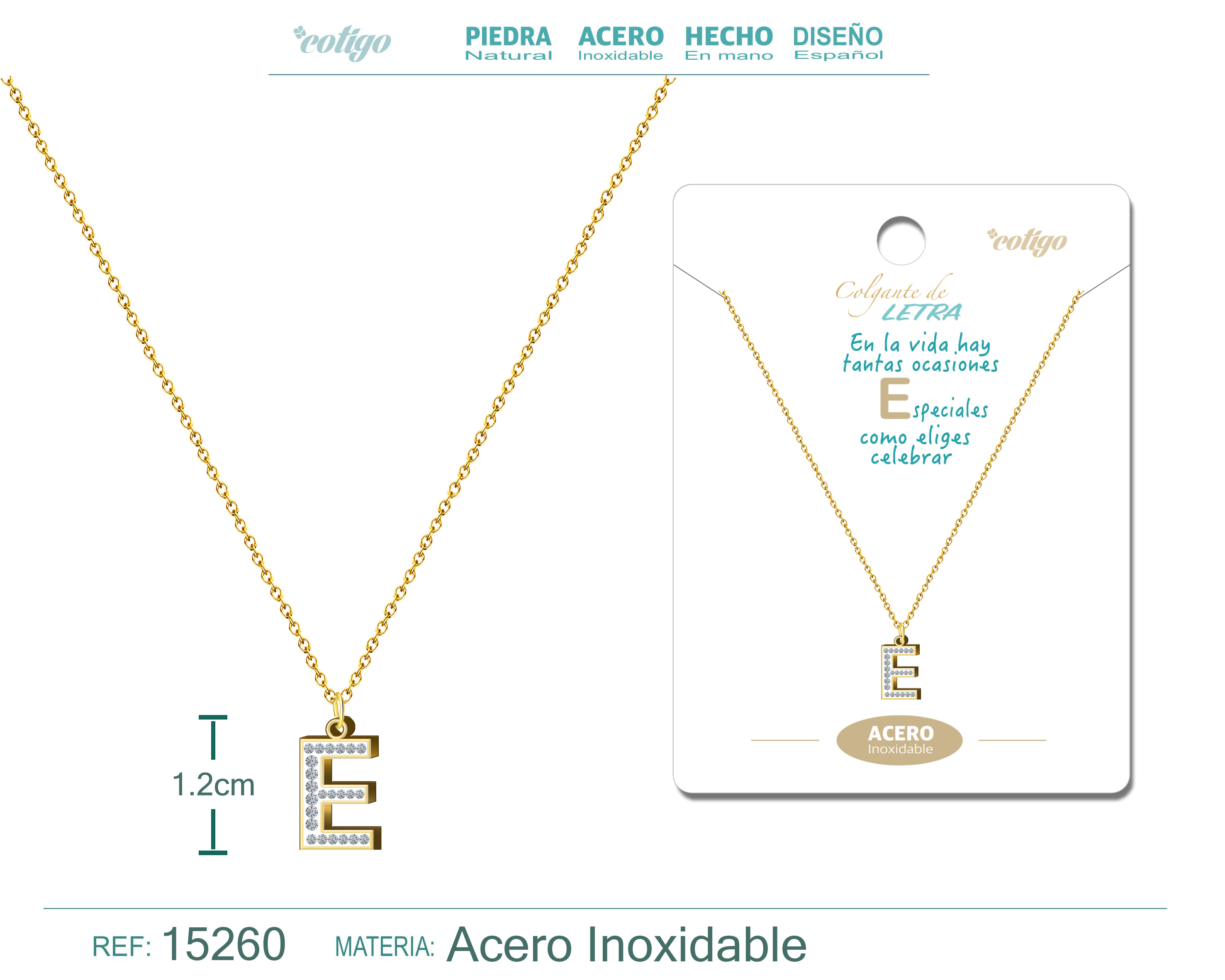COLLAR LETRA E COLOR DORADO