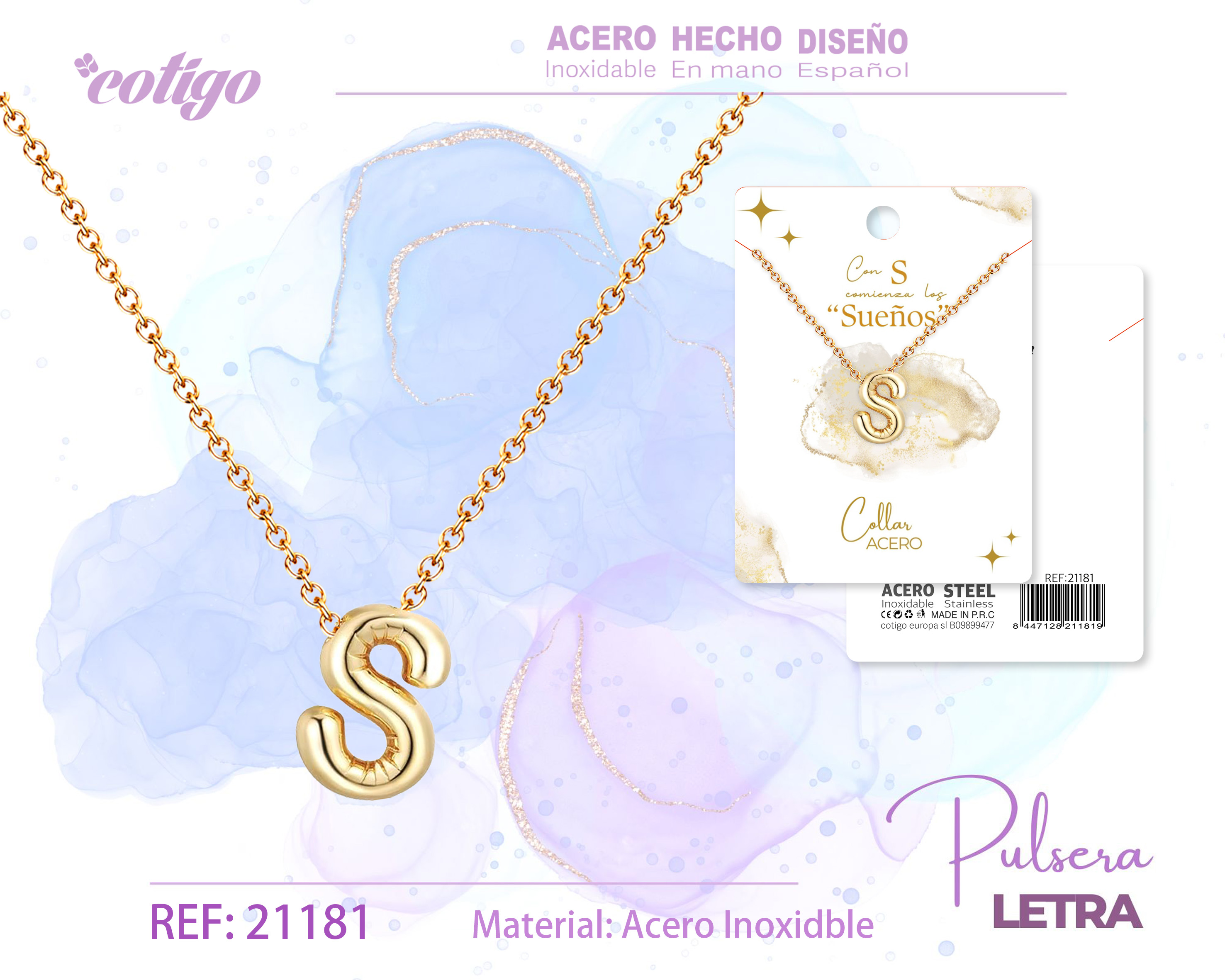 COLLAR LETRA S ACERO DORADO