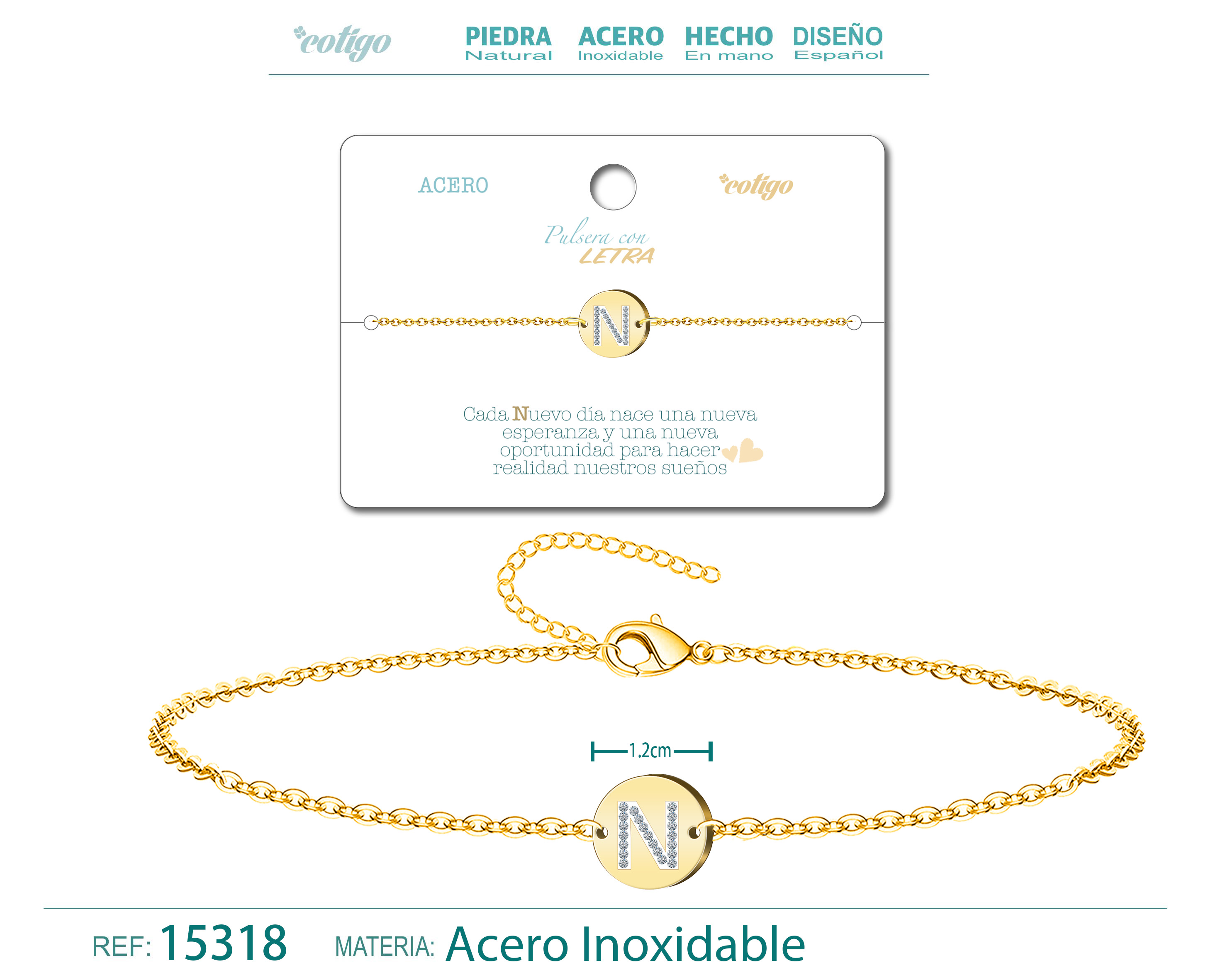 PULSERA LETRA N COLOR DORADO