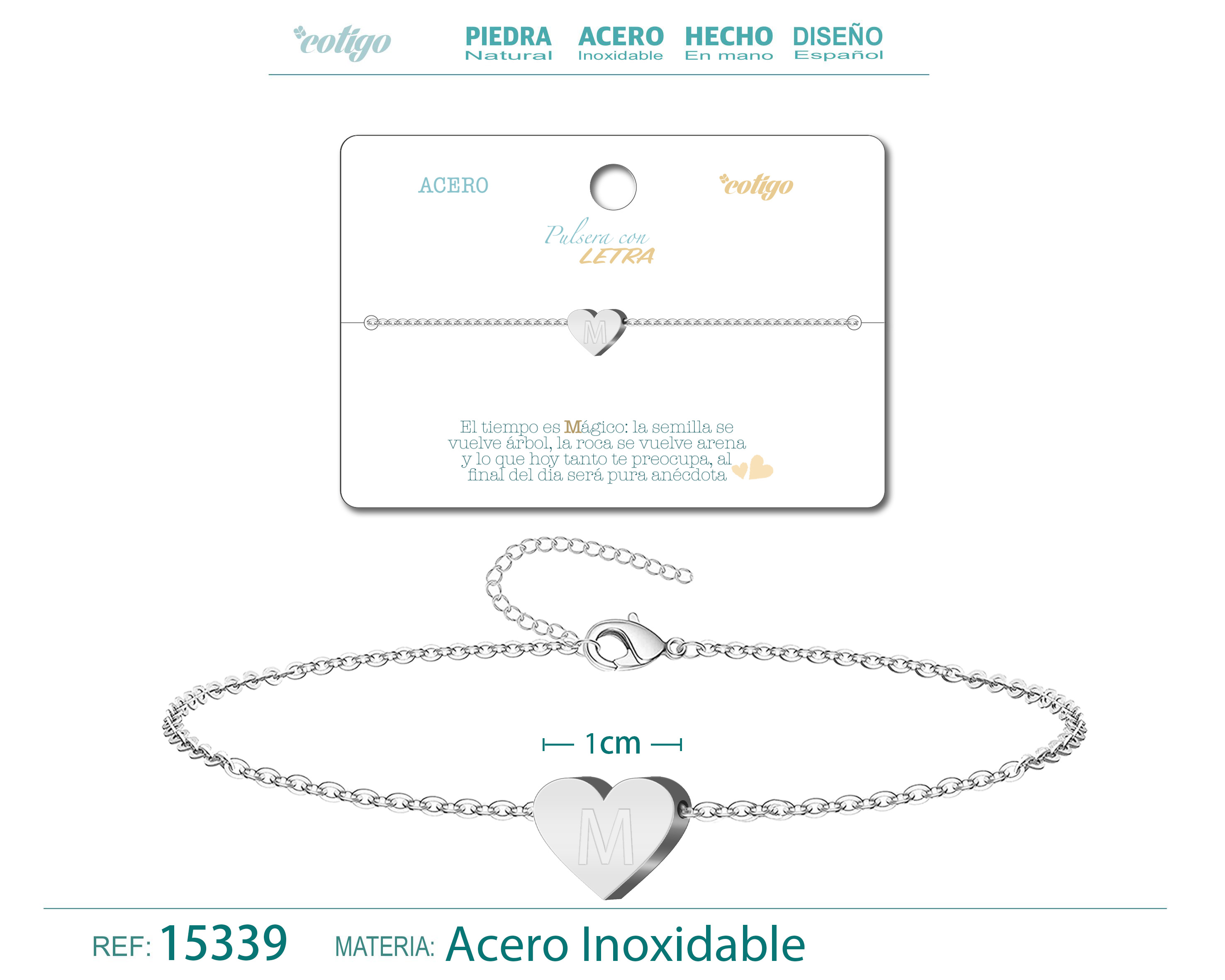 PULSERA LETRA M COLOR PLATEADO