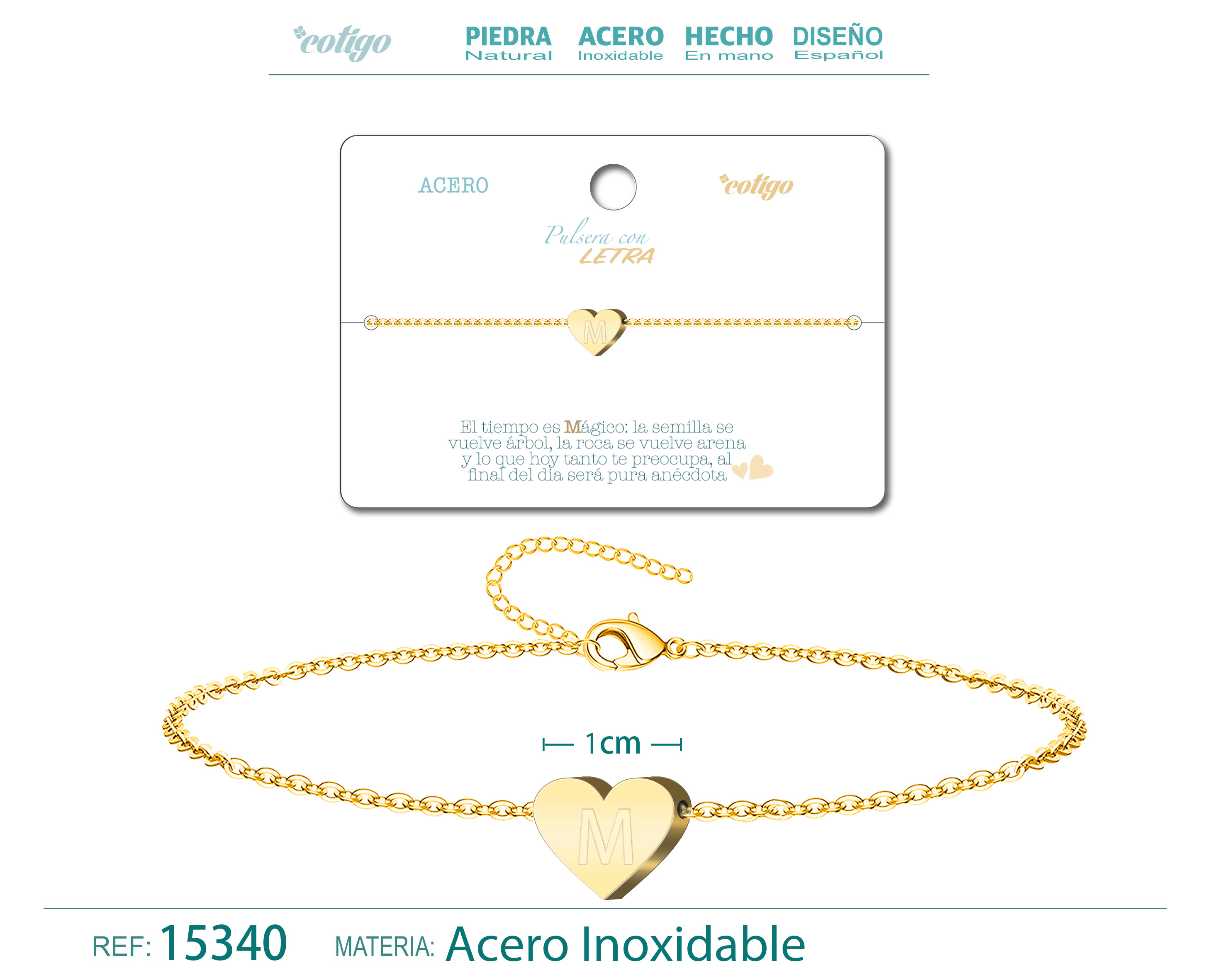 PULSERA LETRA M COLOR DORADO