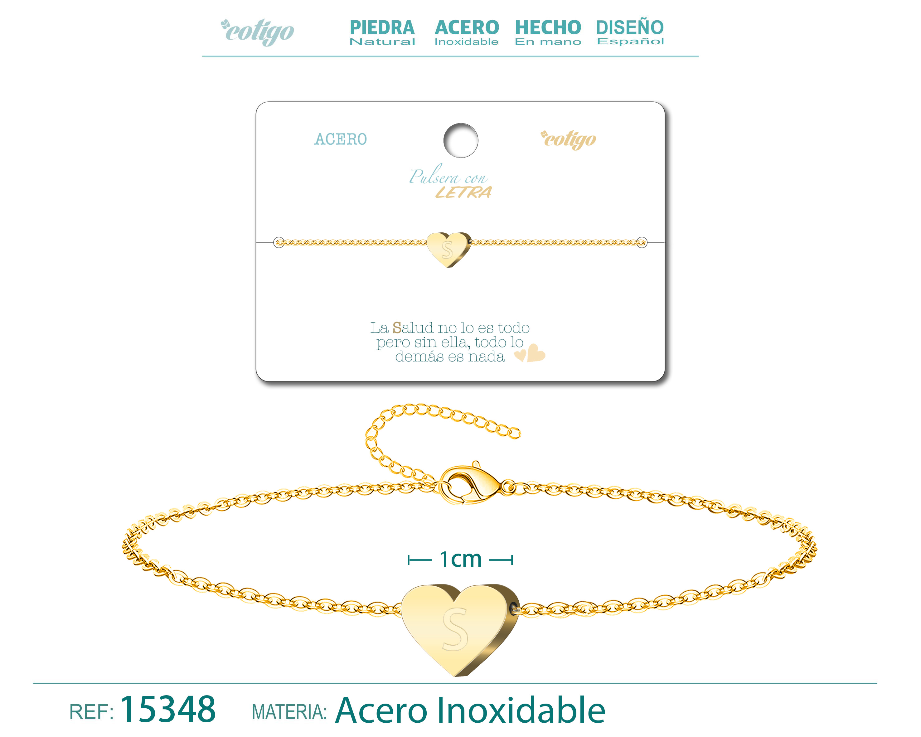 PULSERA LETRA S COLOR DORADO