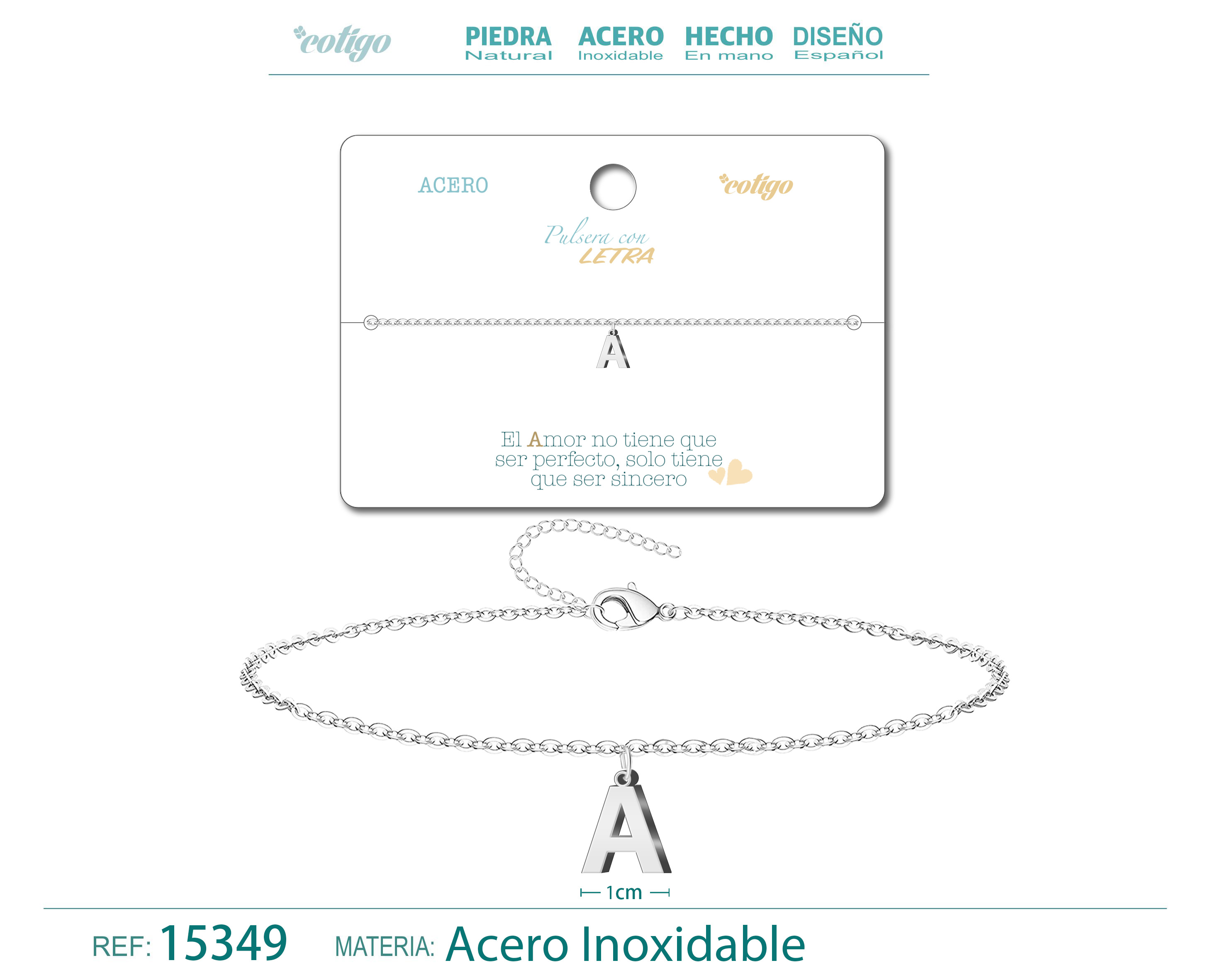 PULSERA LETRA A COLOR PLATEADO