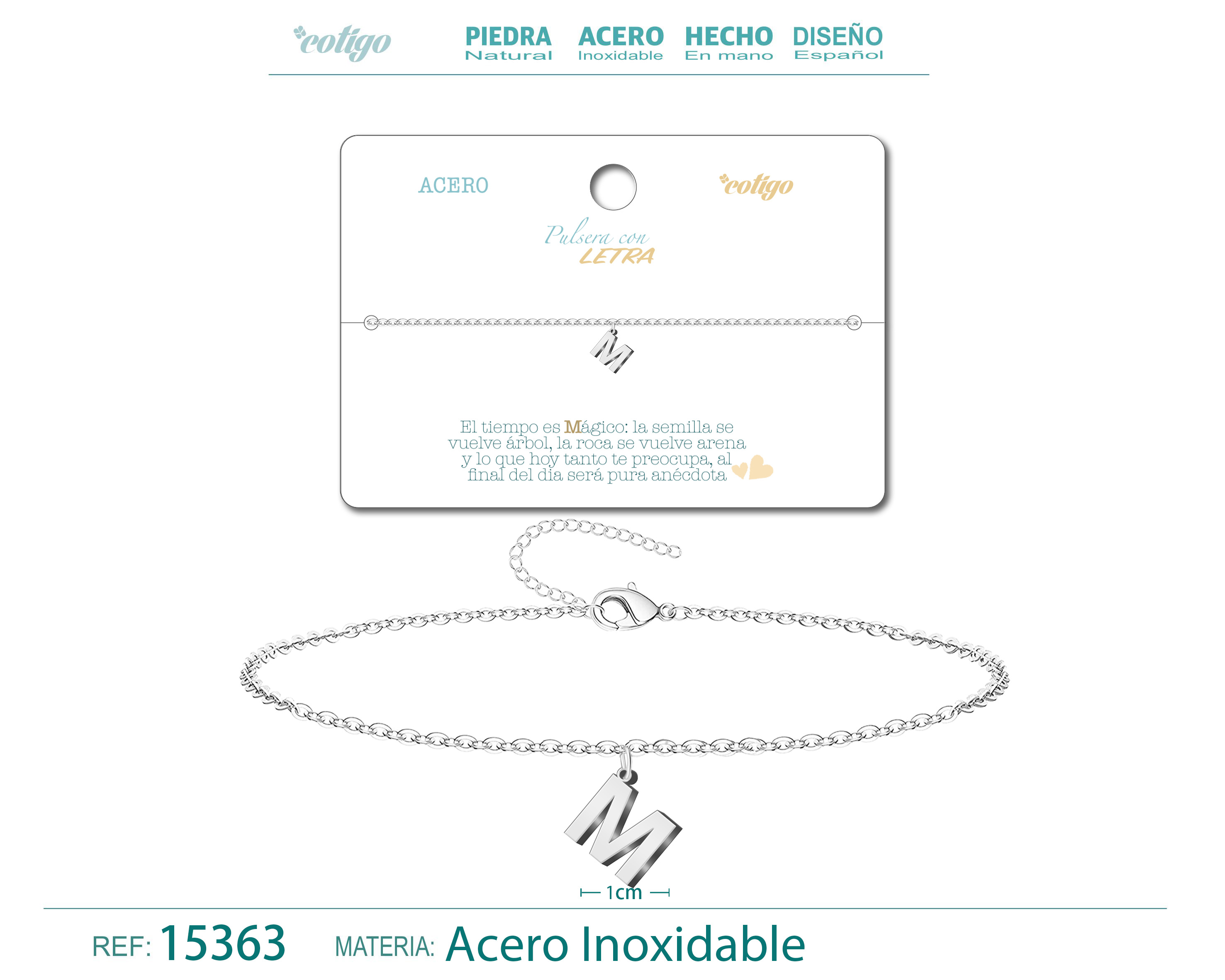 PULSERA LETRA M COLOR PLATEADO