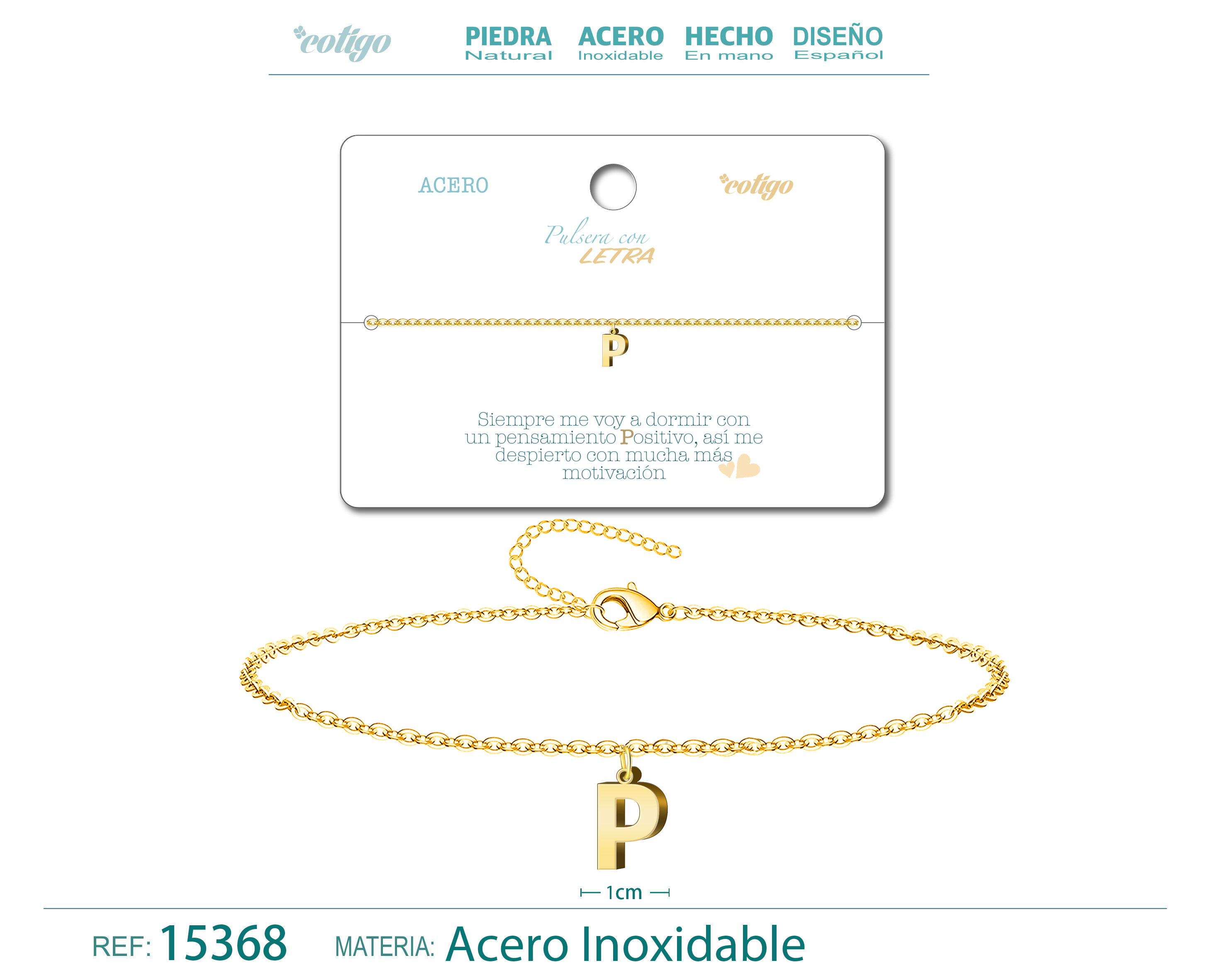 PULSERA LETRA P COLOR DORADO