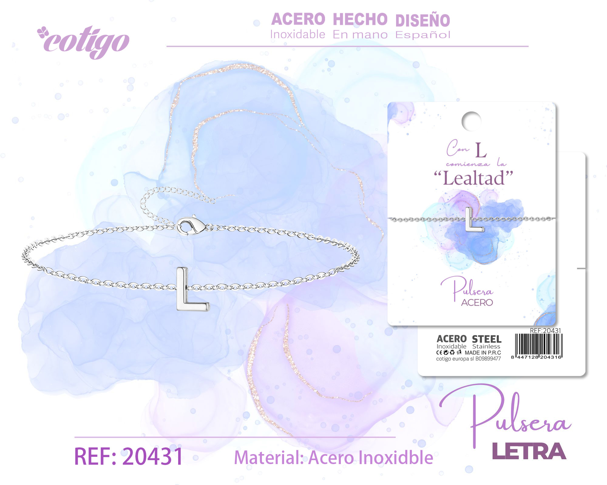 PULSERA LETRA L PLATEADO