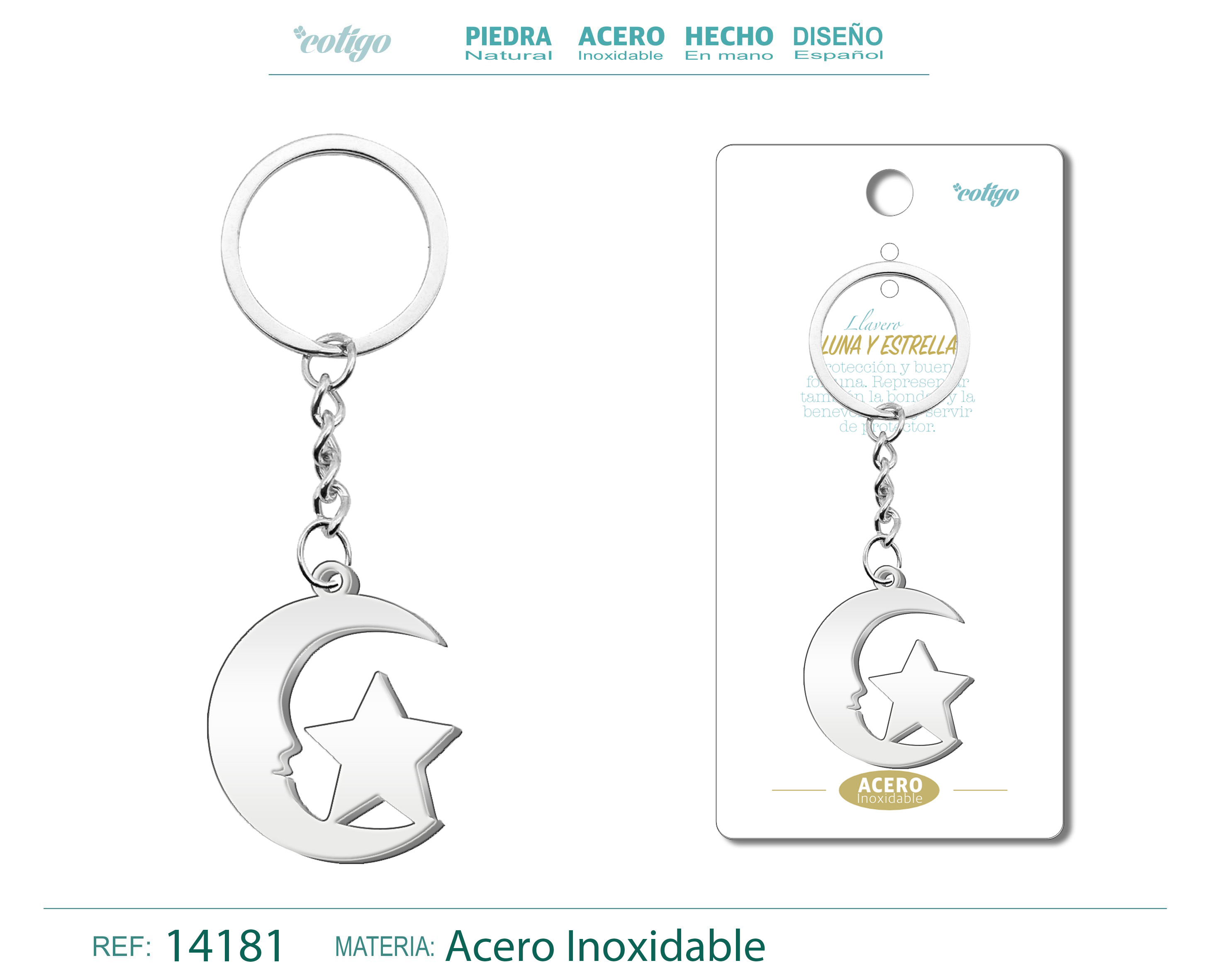 LLAVERO DE LUNA Y ESTRELLA ACERO