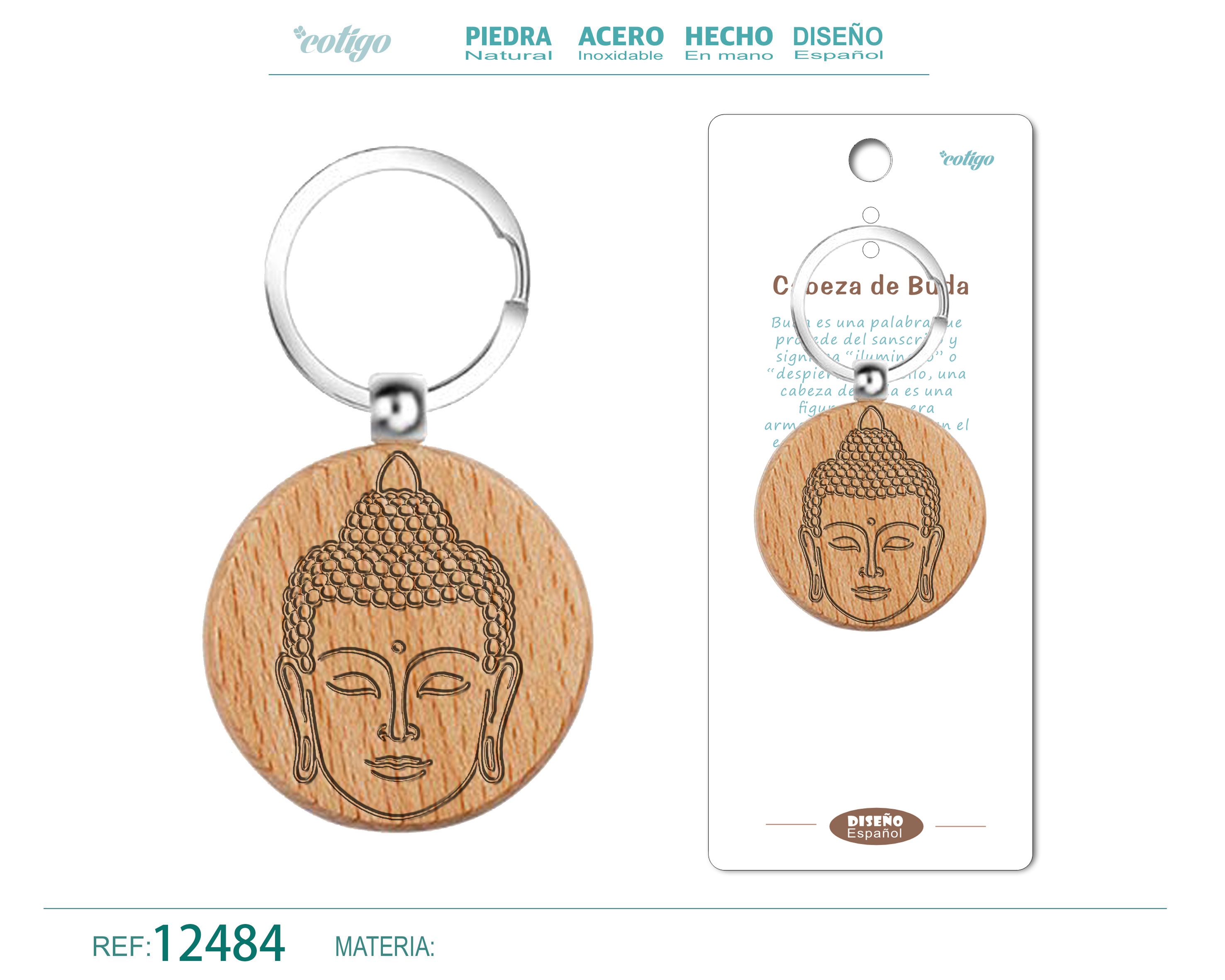 LLAVERO DE MADERA CON CABEZA DE BUDA