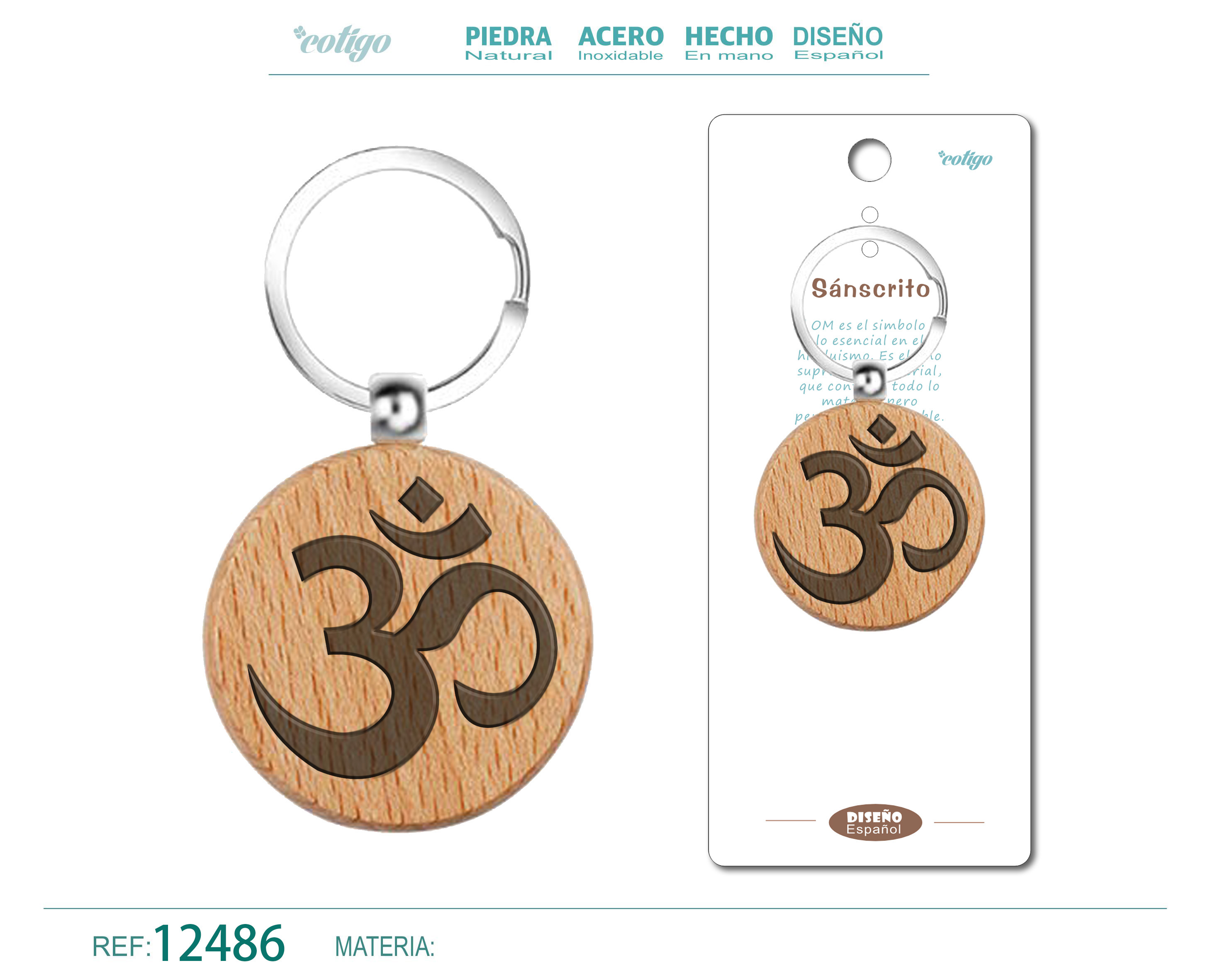 LLAVERO DE MADERA CON SIMBOLO OM