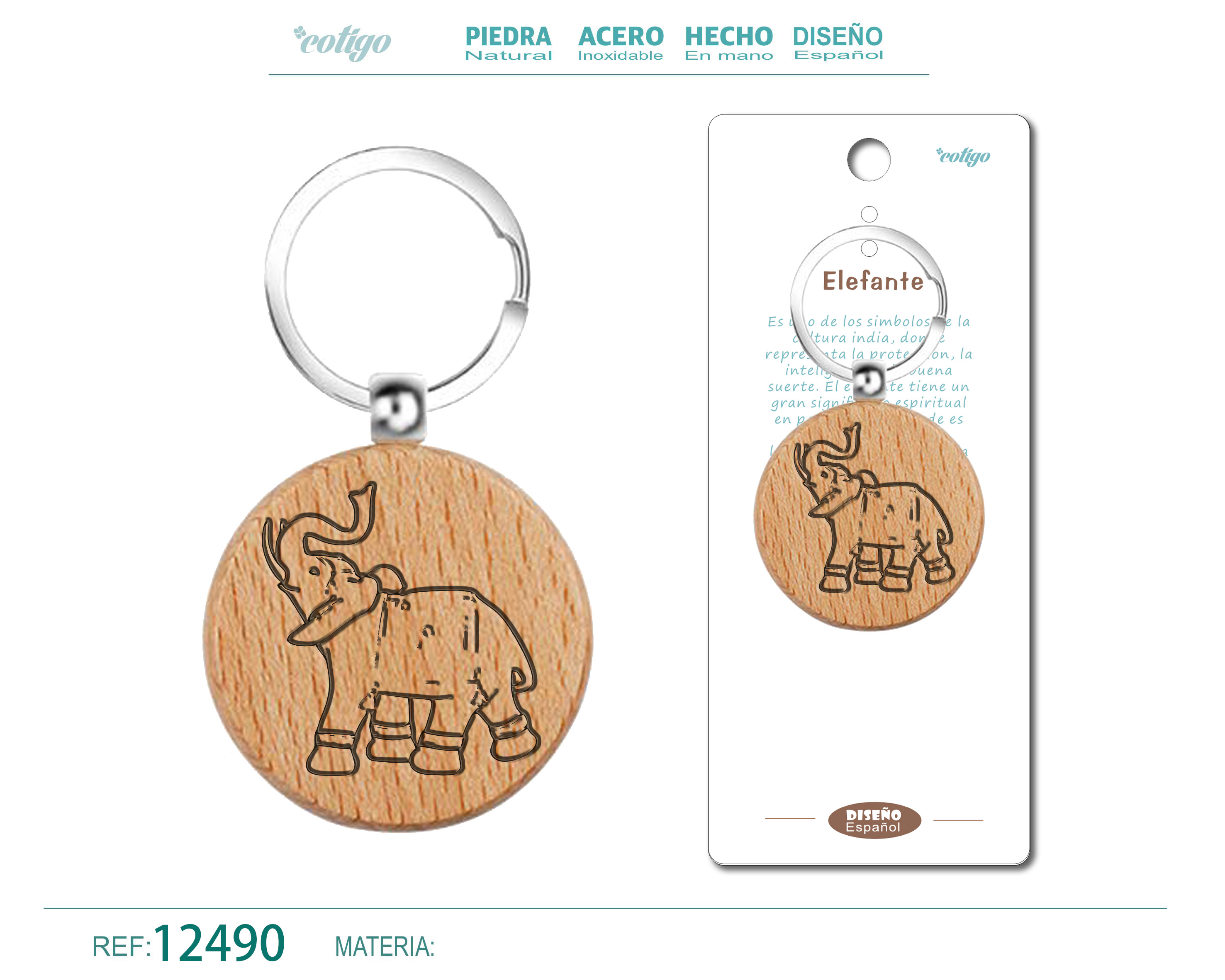 LLAVERO DE MADERA CON ELEFANTE