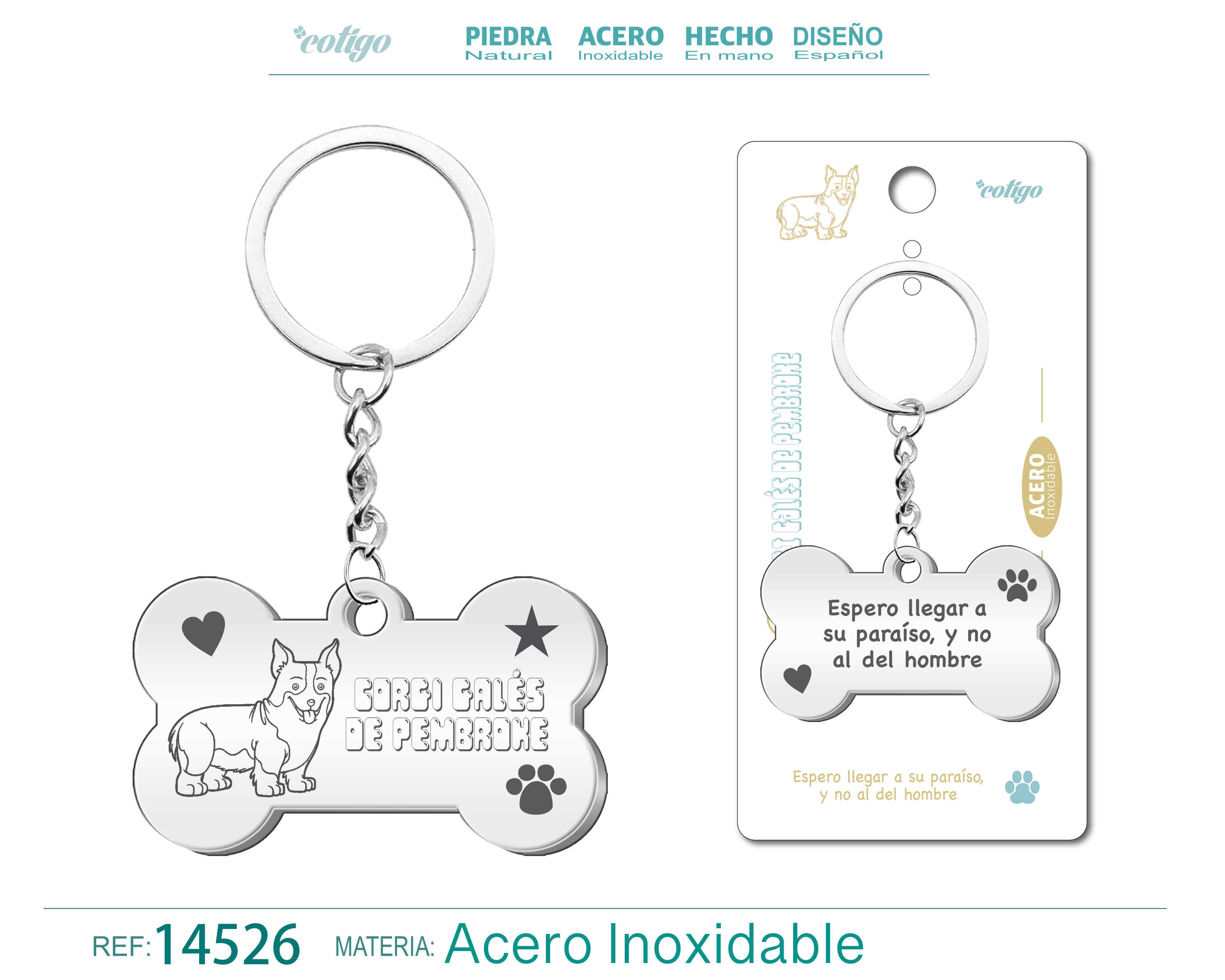 LLAVERO ACERO DE PERRO CORGI GALÉS DE PEMBROKE