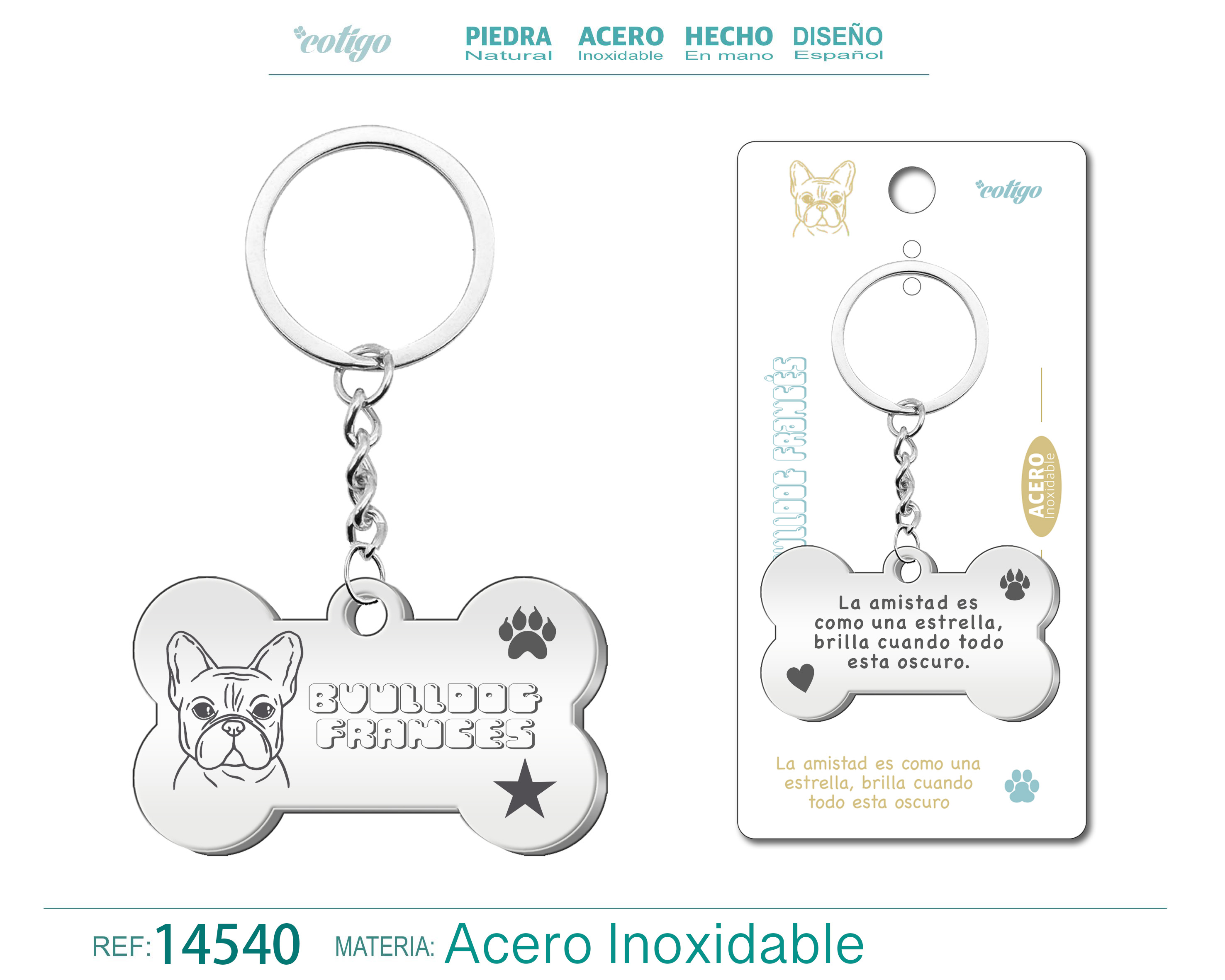 LLAVERO ACERO DE PERRO BULLDOG FRANCESE