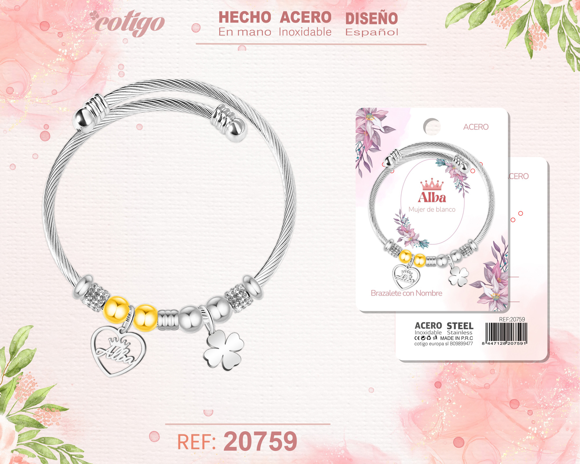 BRAZALERTE ACERO CON NOMBRE:ALBA