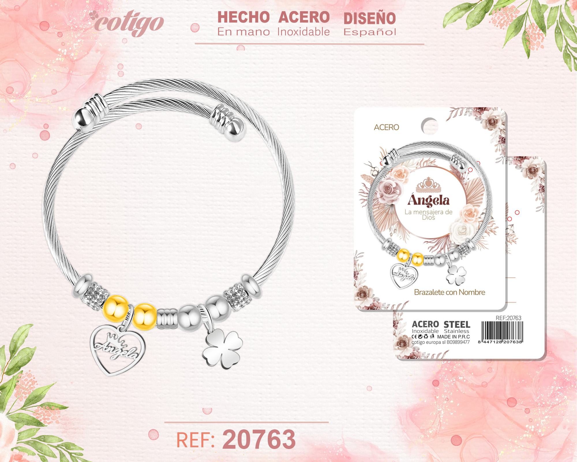 BRAZALERTE ACERO CON NOMBRE:ANGELA