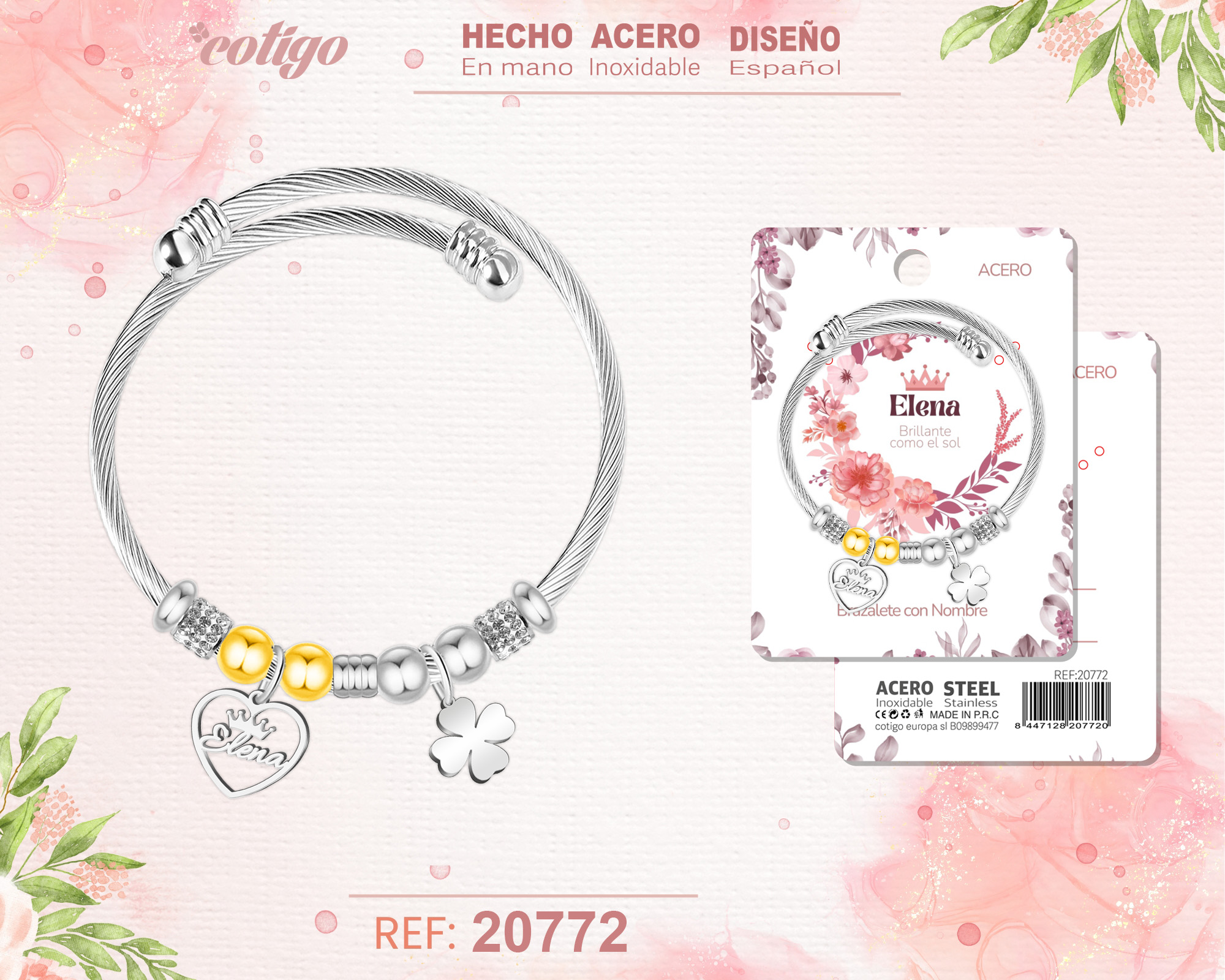 BRAZALERTE ACERO CON NOMBRE:ELENA